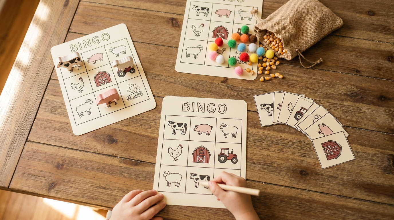 Free Printable Farm Animal Bingo Cards for Preschoolers