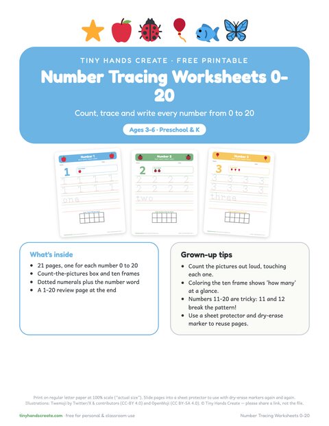 Number Tracing Worksheets 0-20 preview
