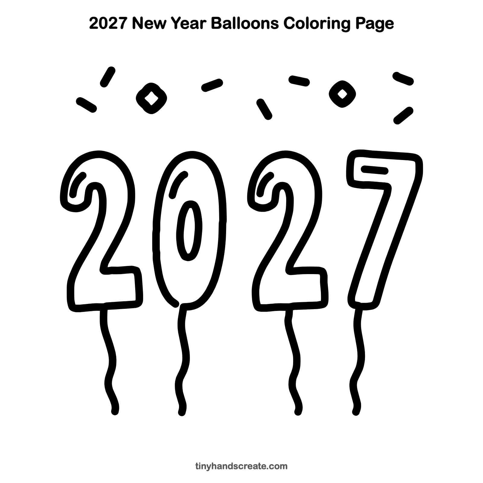 Free printable 2027 New Year balloons coloring page for kids