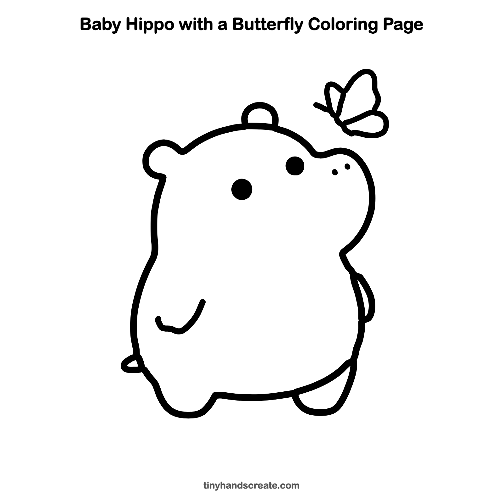 Free printable baby hippo with a butterfly coloring page for kids