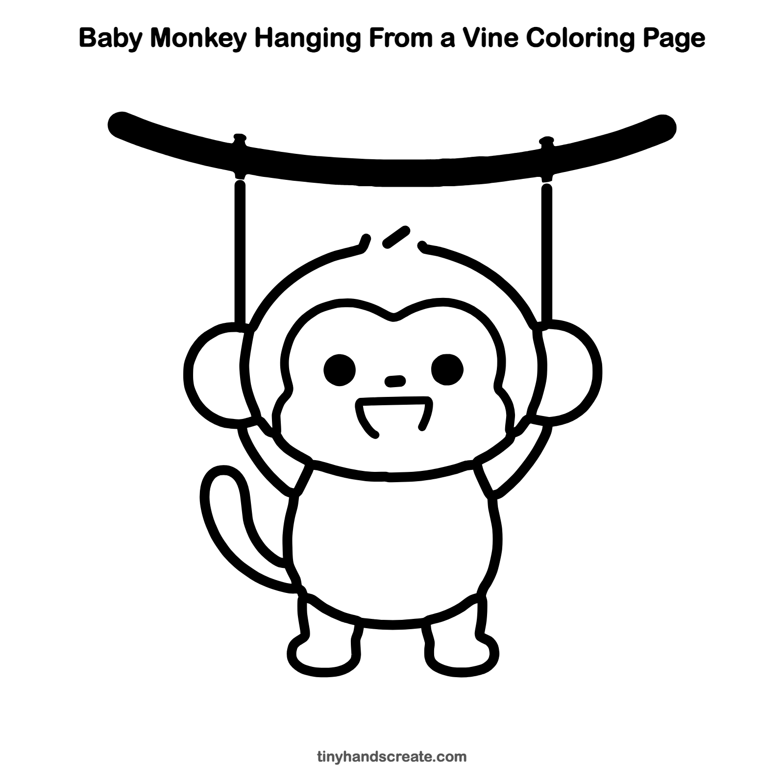 Free printable baby monkey hanging from a vine coloring page for kids
