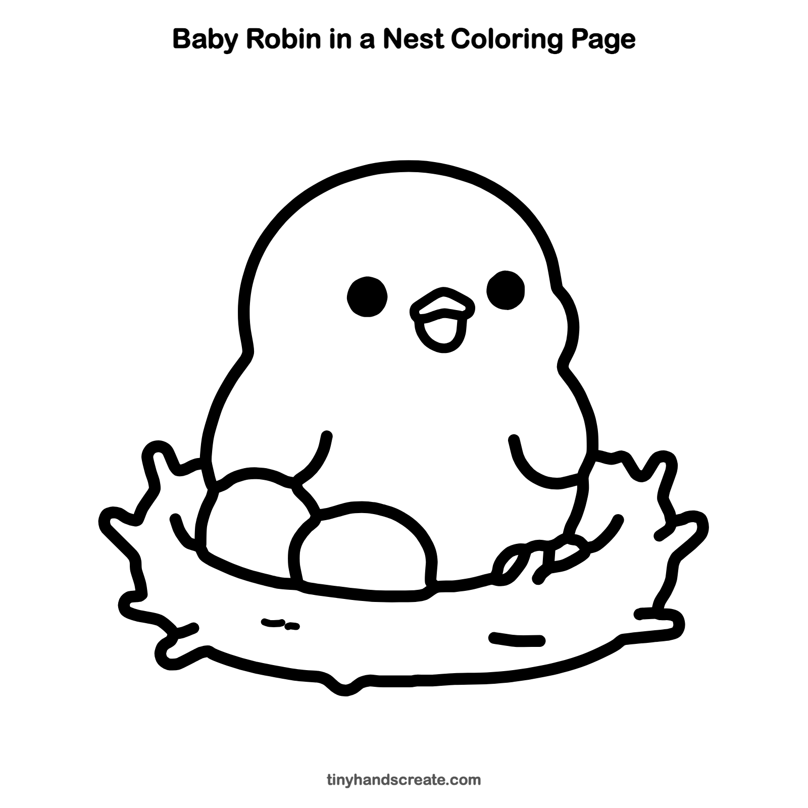 Free printable baby robin in a nest coloring page for kids