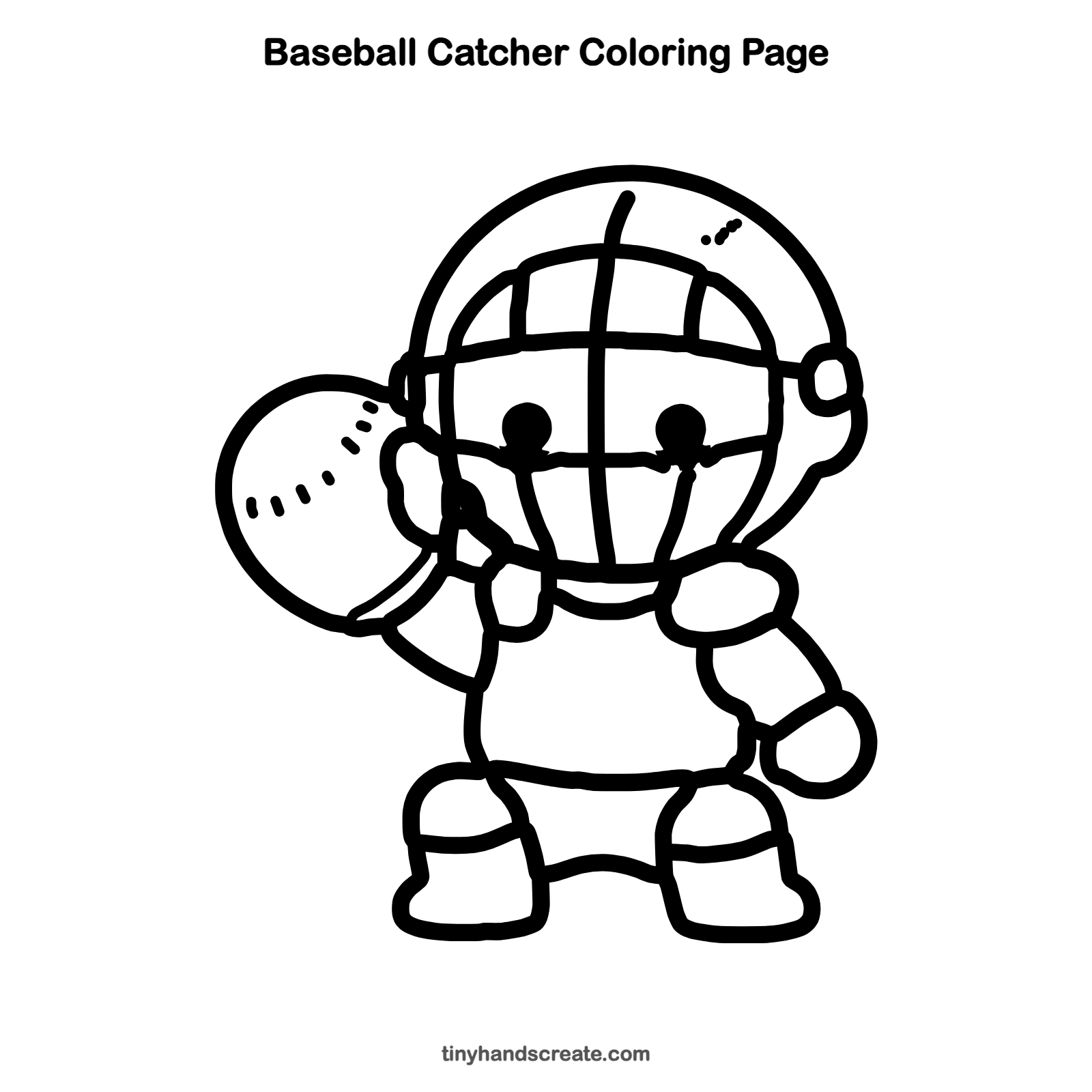Free printable baseball catcher coloring page for kids