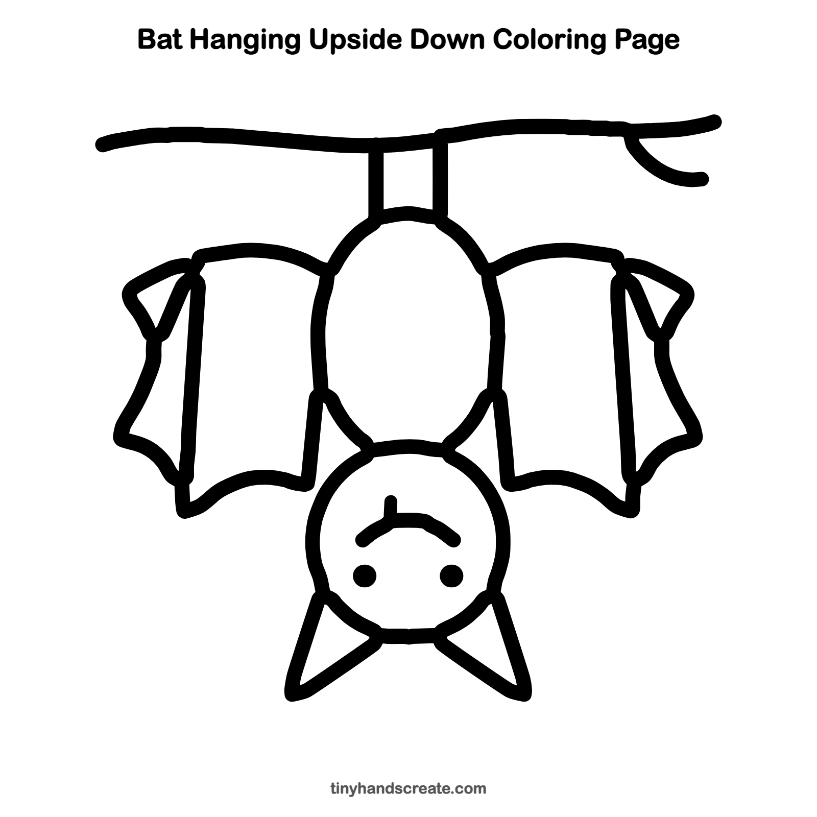 Free printable bat hanging upside down coloring page for kids