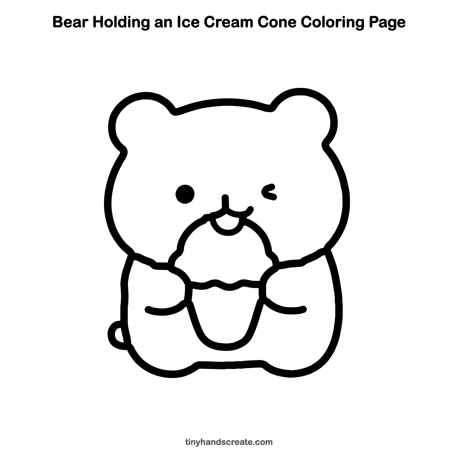 Free printable bear holding an ice cream cone coloring page for kids