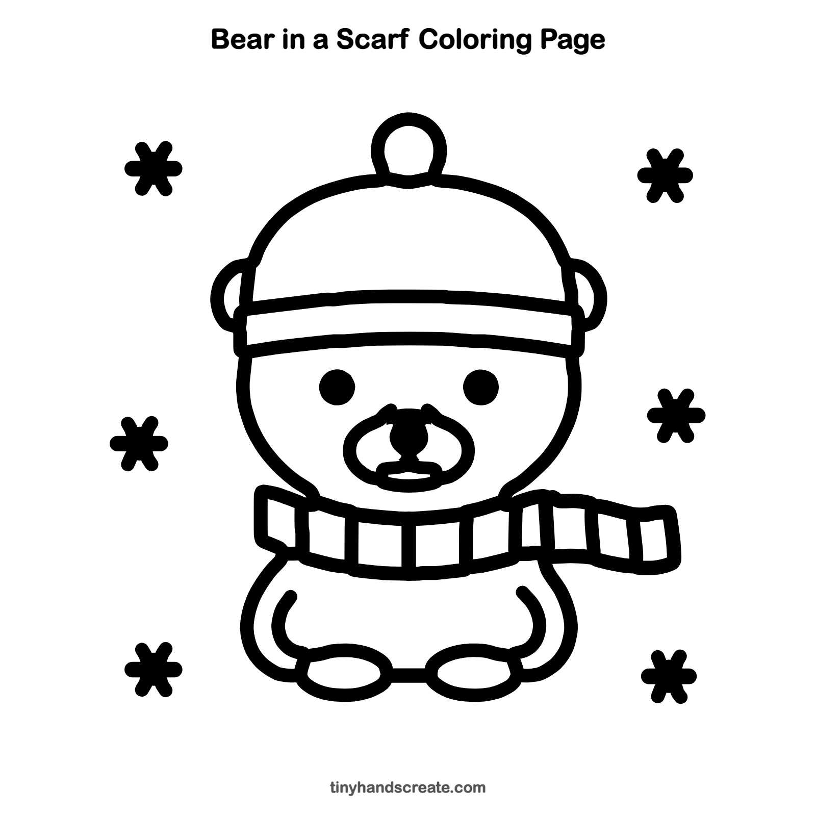 Free printable bear in a scarf coloring page for kids