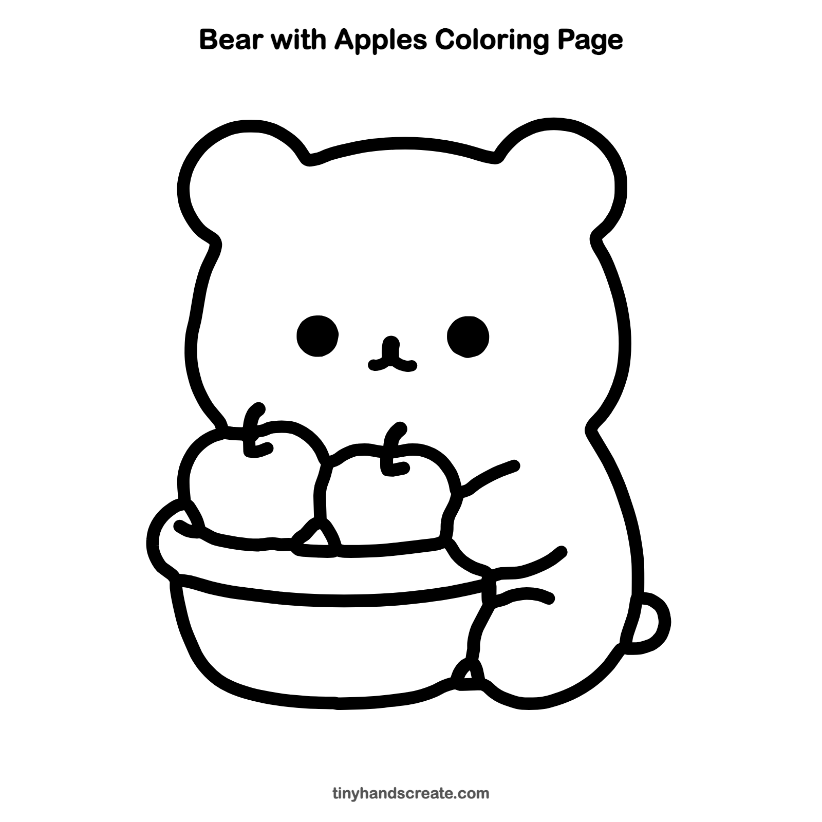 Free printable bear with apples coloring page for kids