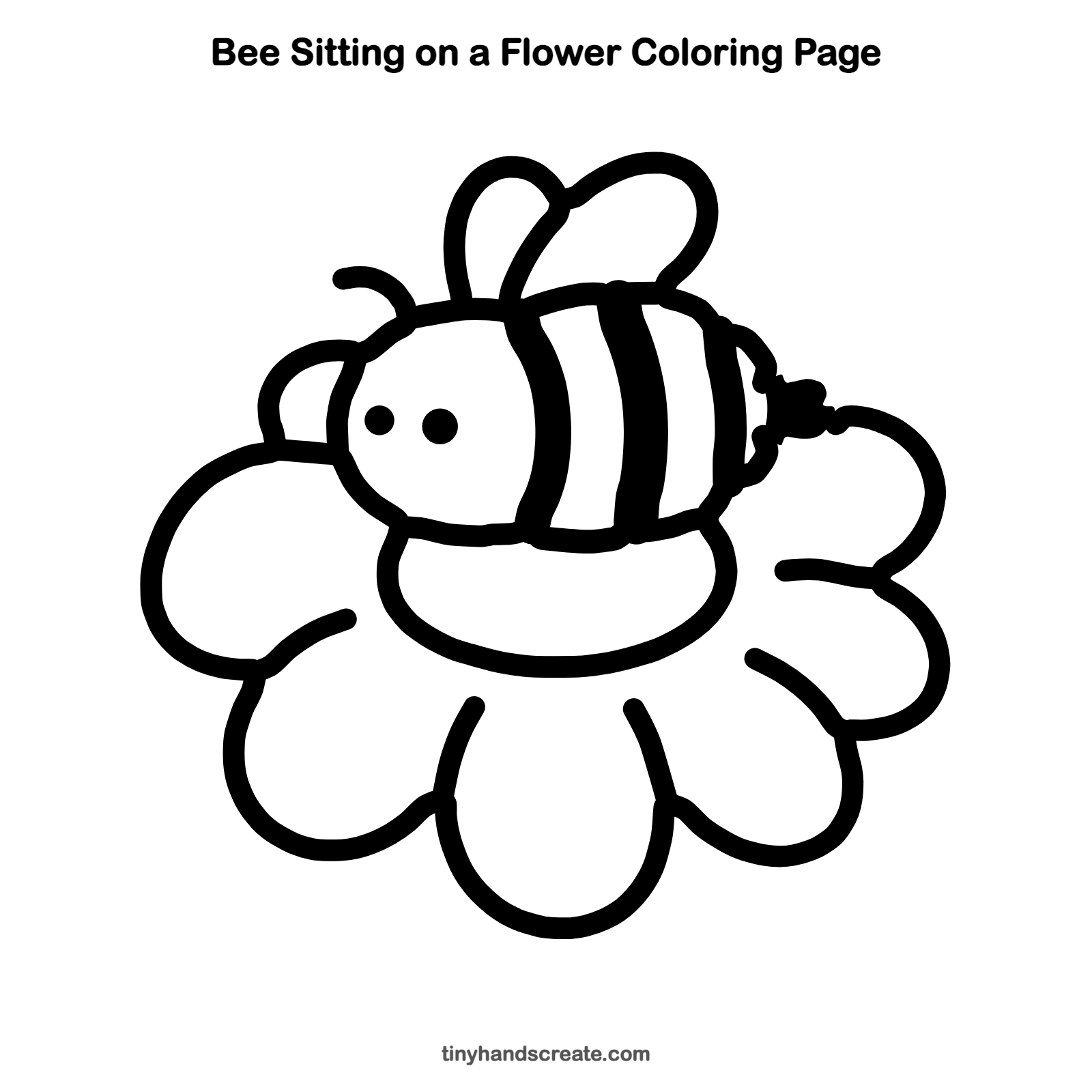 Free printable bee sitting on a flower coloring page for kids