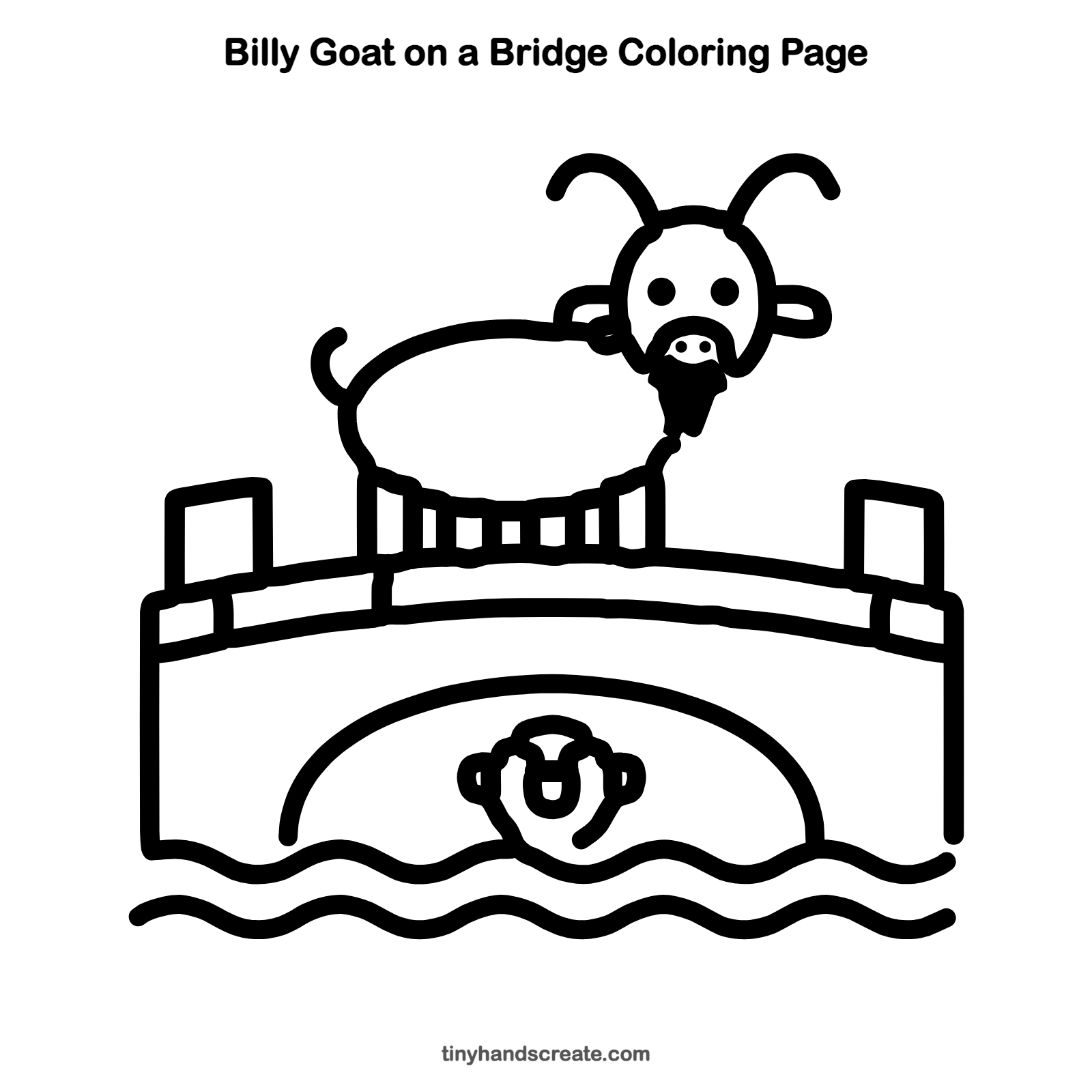 Free printable billy goat on a bridge coloring page for kids