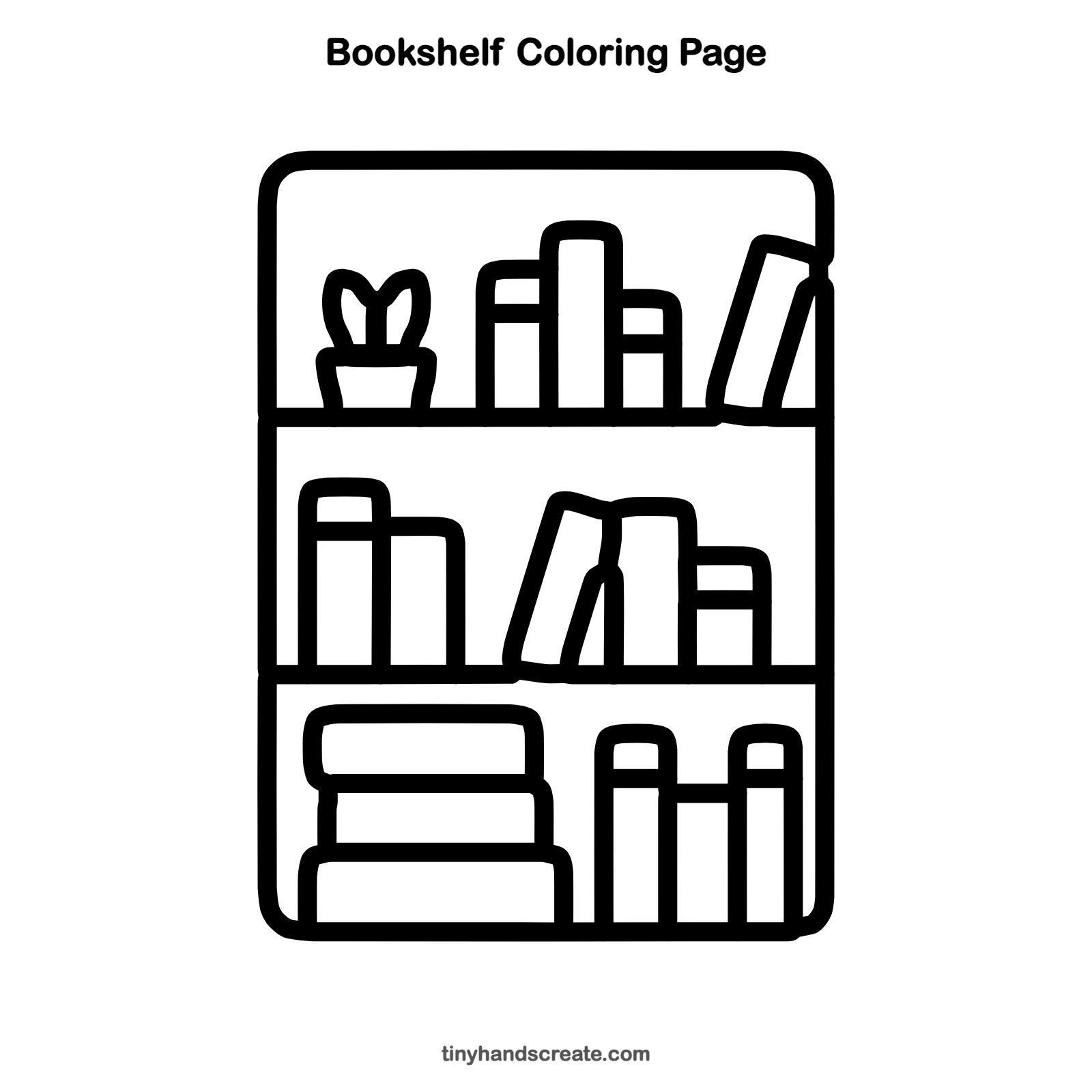 Free printable bookshelf coloring page for kids