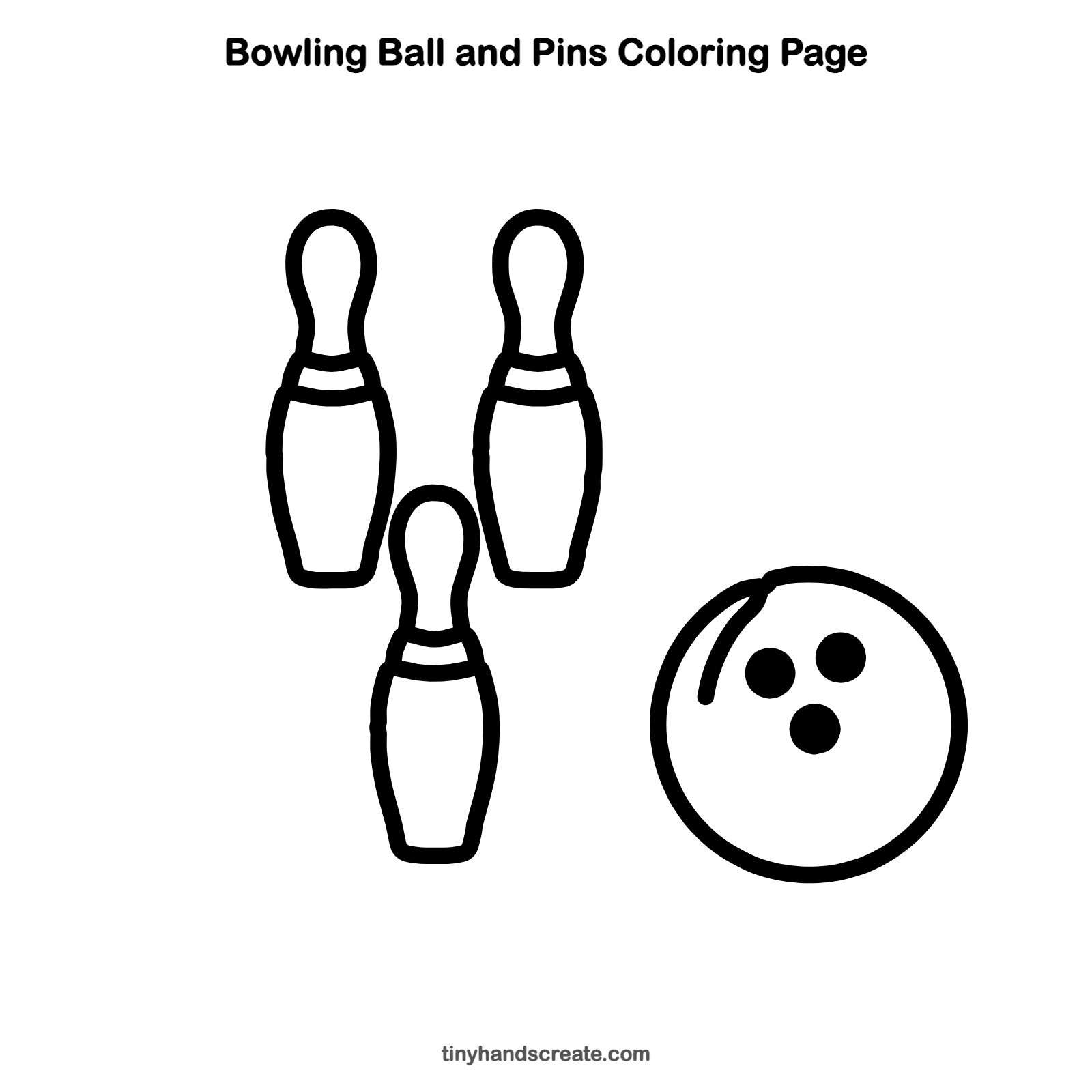 Free printable bowling ball and pins coloring page for kids