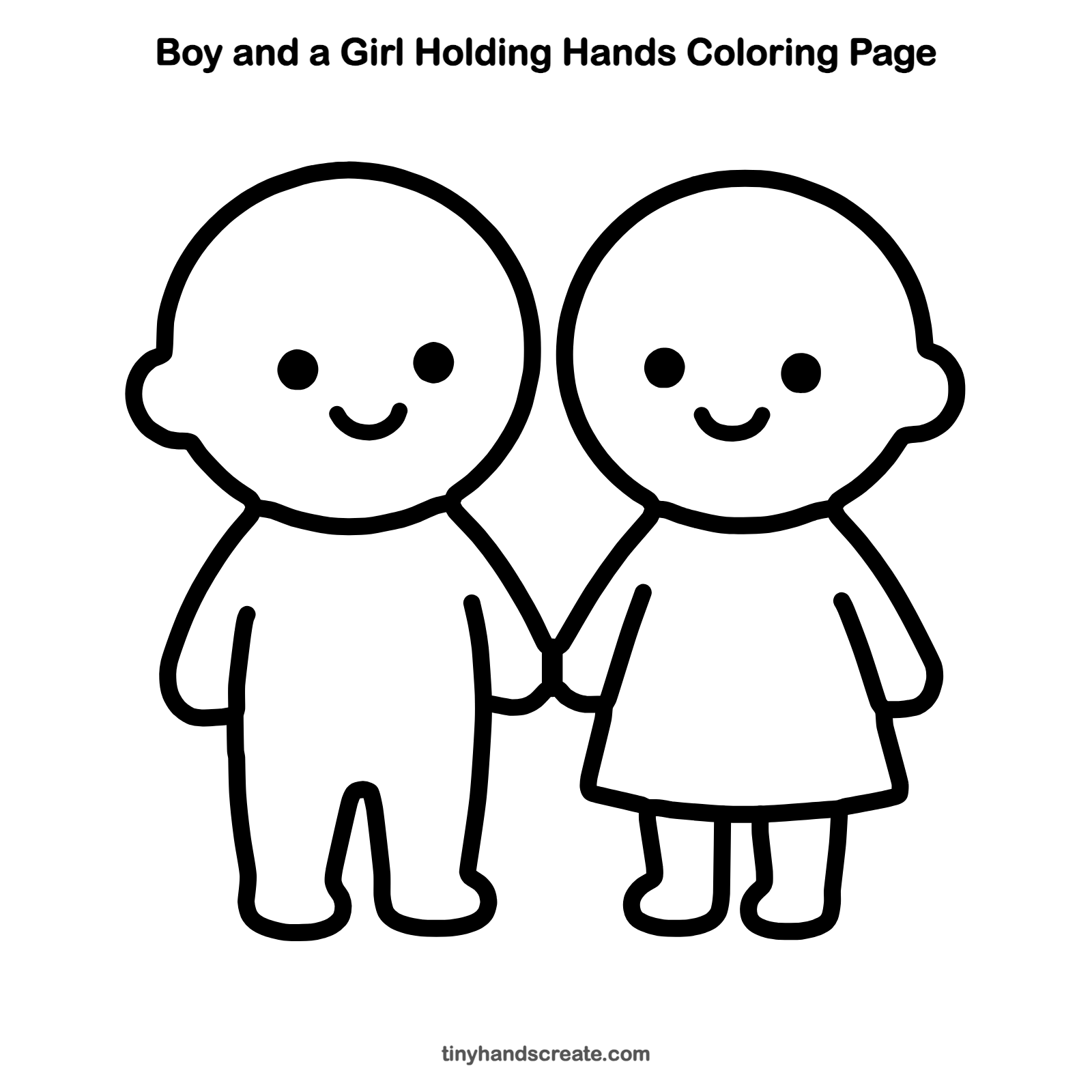 Free printable boy and a girl holding hands coloring page for kids