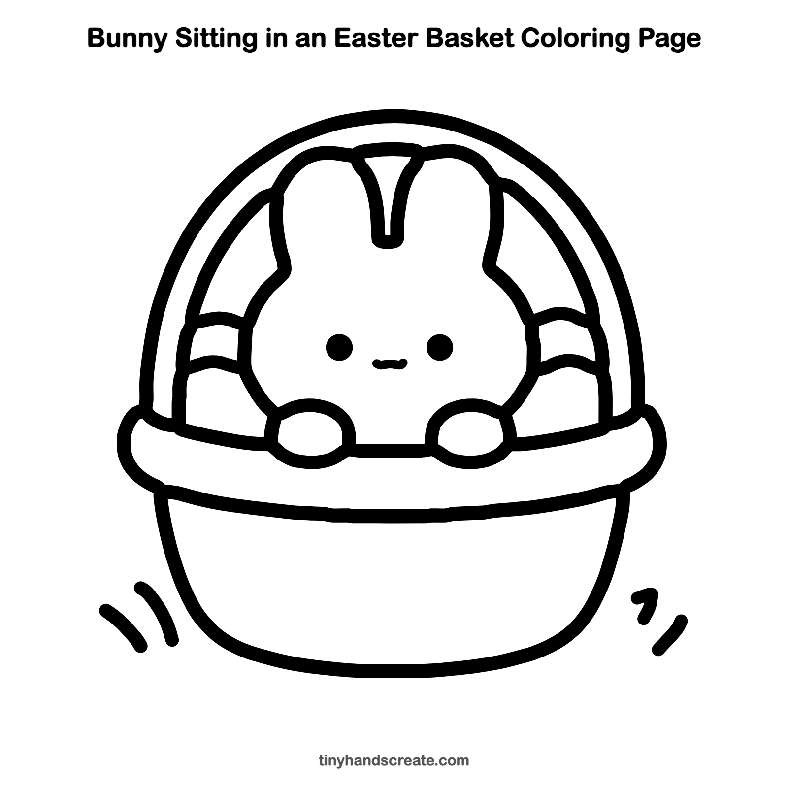 Free printable bunny sitting in an Easter basket coloring page for kids