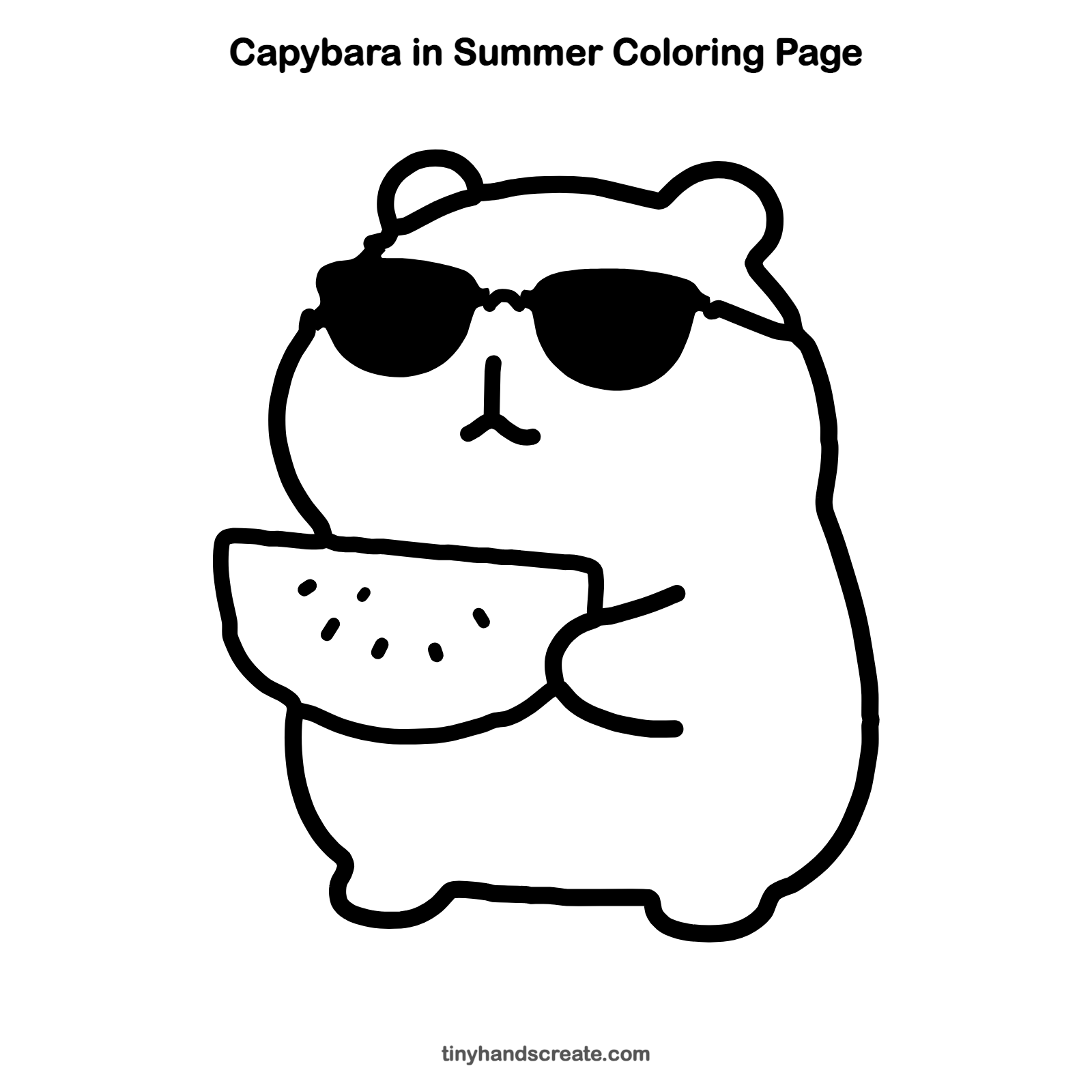 Free printable capybara in summer coloring page for kids