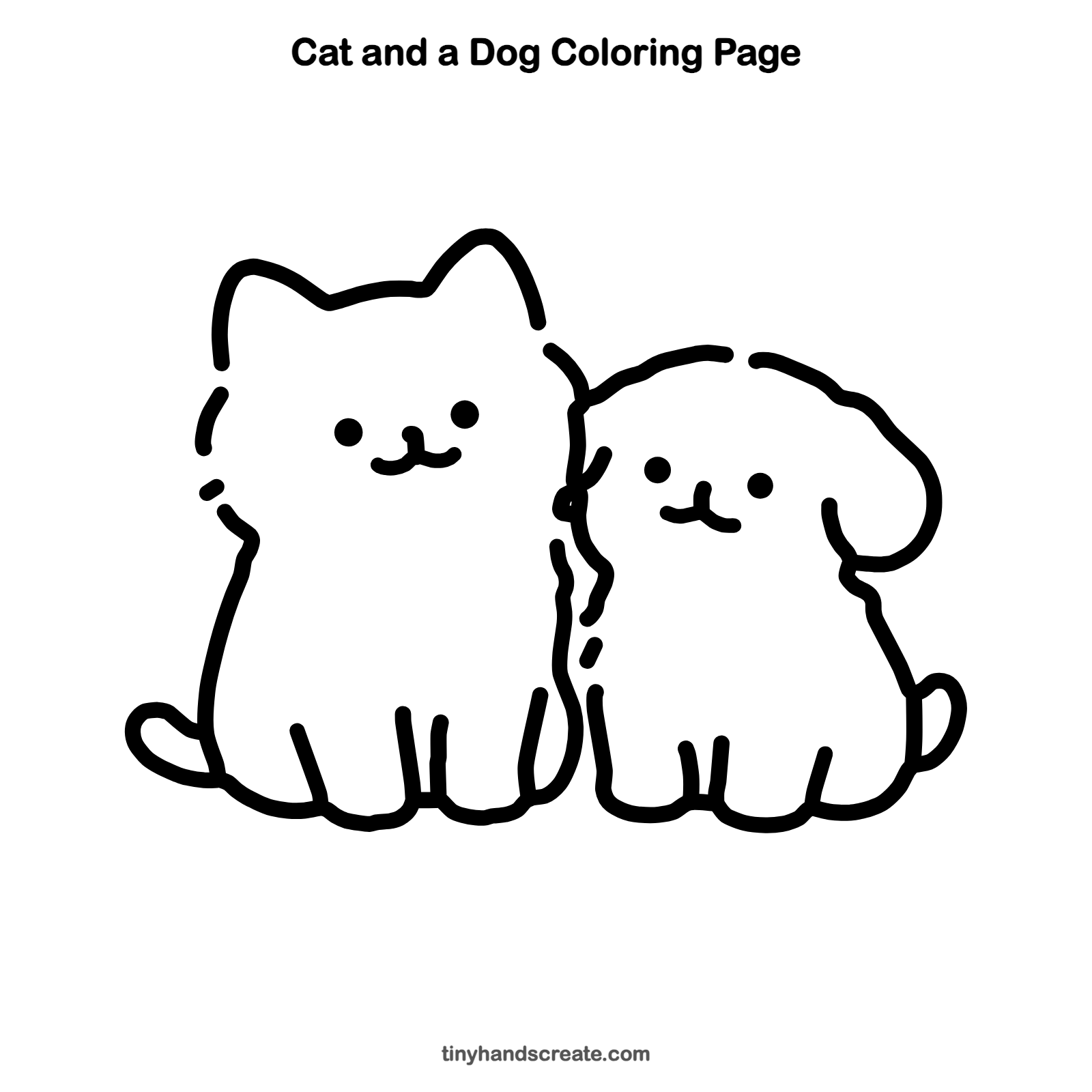 Free printable cat and a dog coloring page for kids