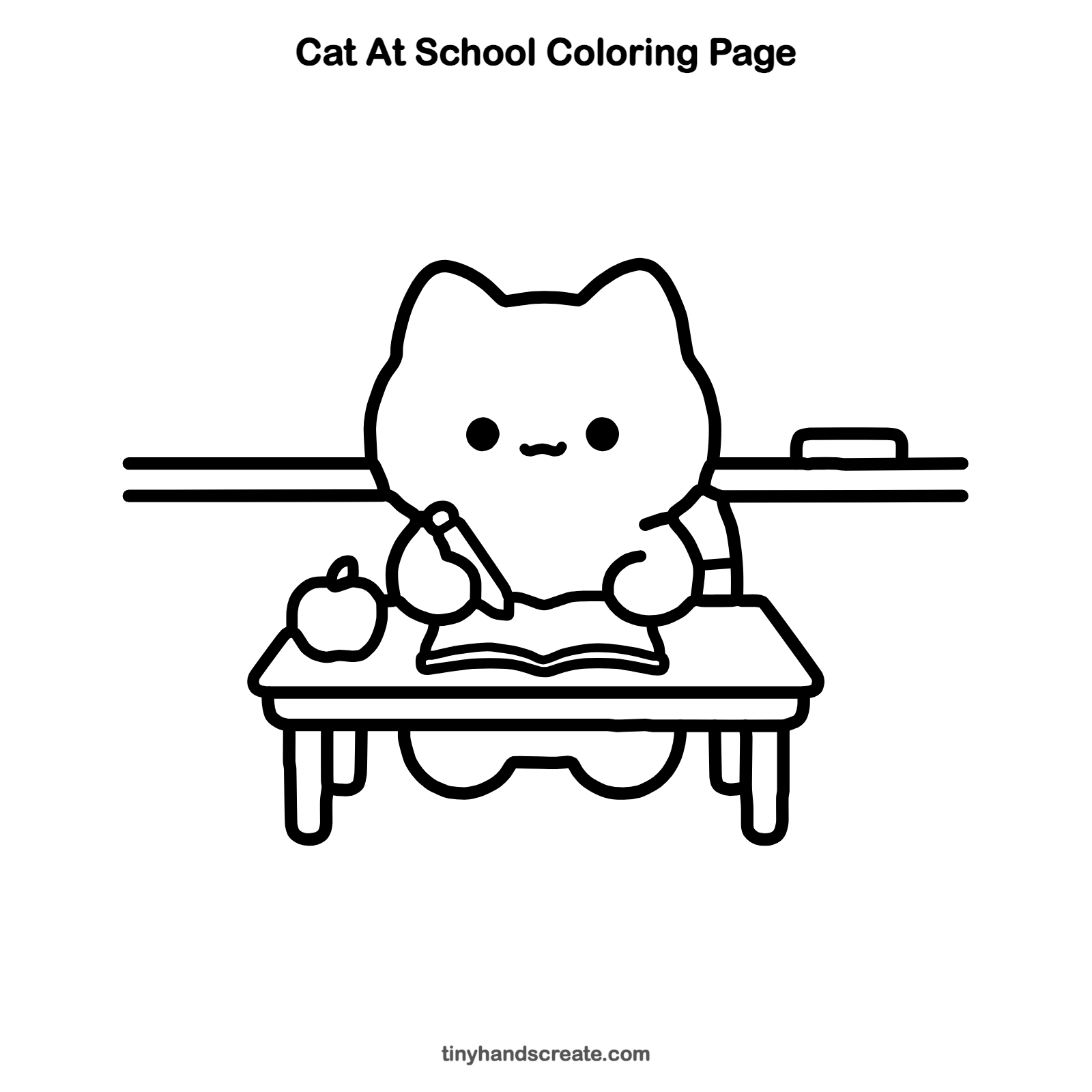 Free printable cat at school coloring page for kids