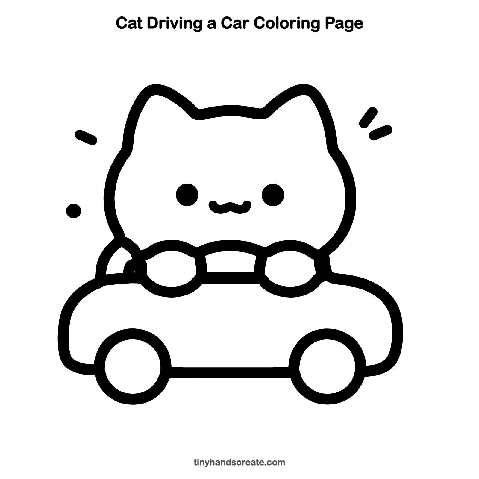 Free printable cat driving a car coloring page for kids