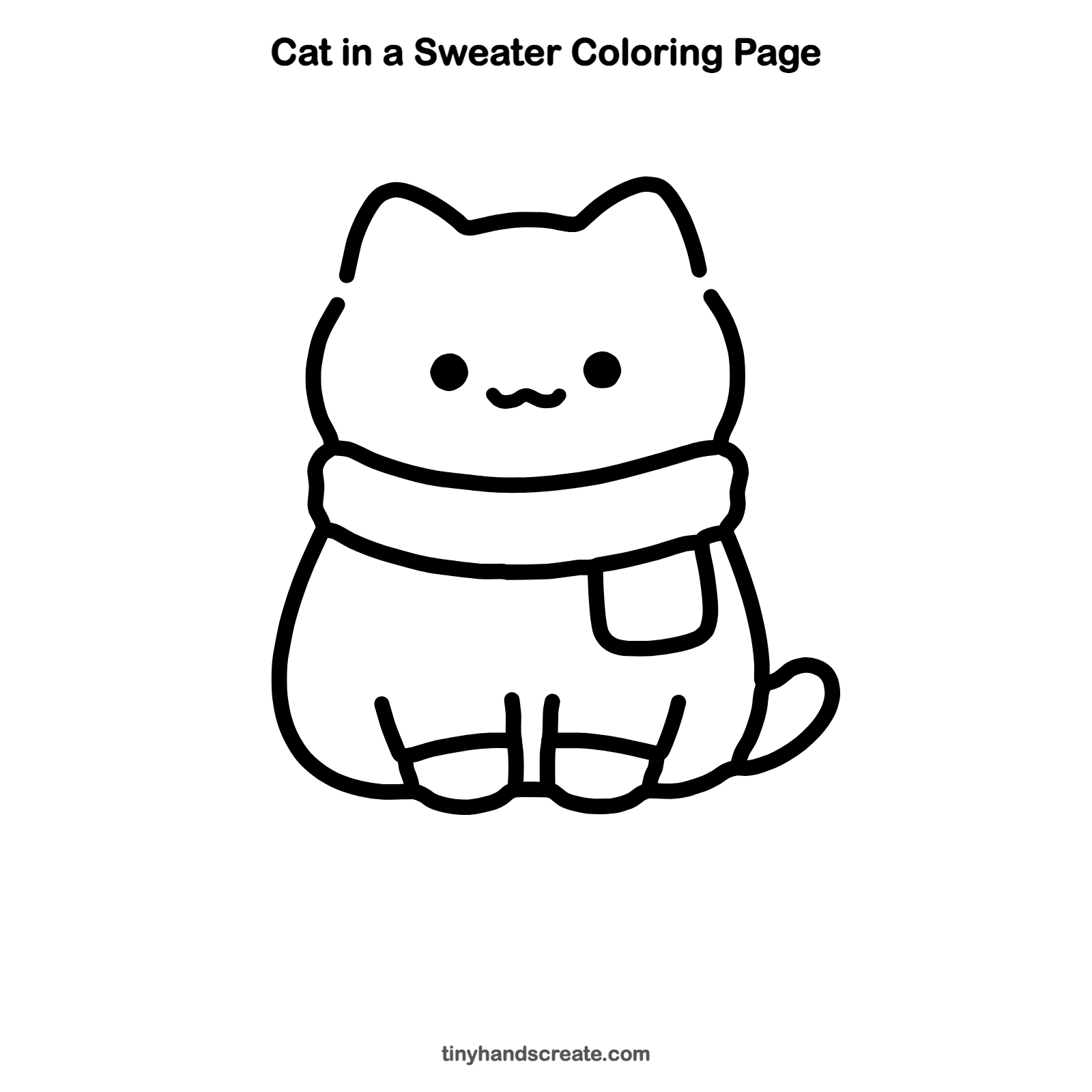 Free printable cat in a sweater coloring page for kids