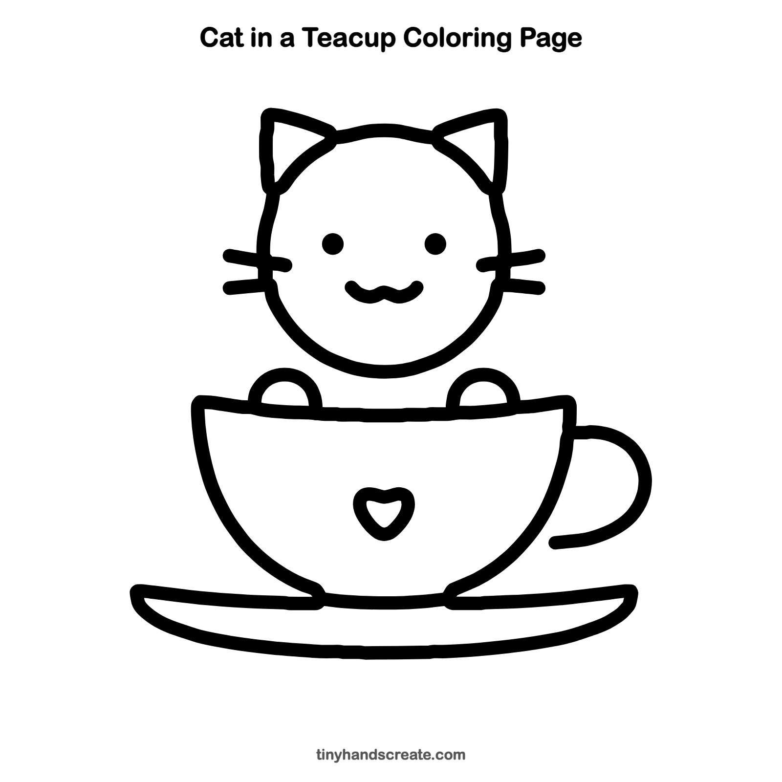 Free printable cat in a teacup coloring page for kids