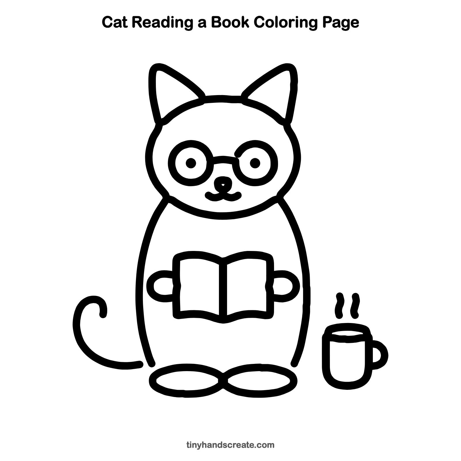 Free printable cat reading a book coloring page for kids