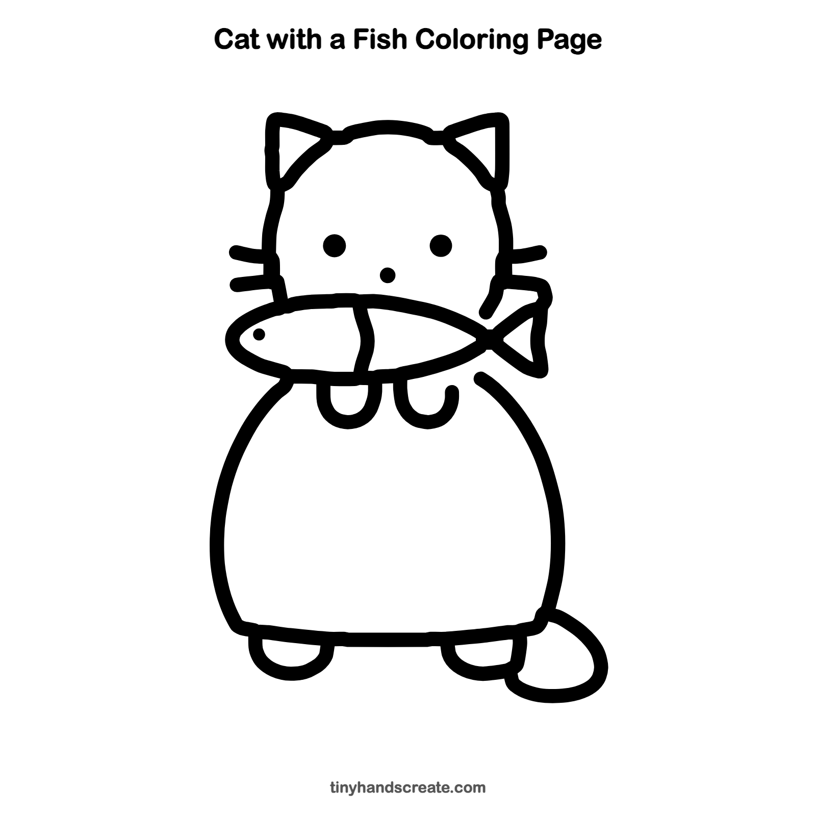 Free printable cat with a fish coloring page for kids