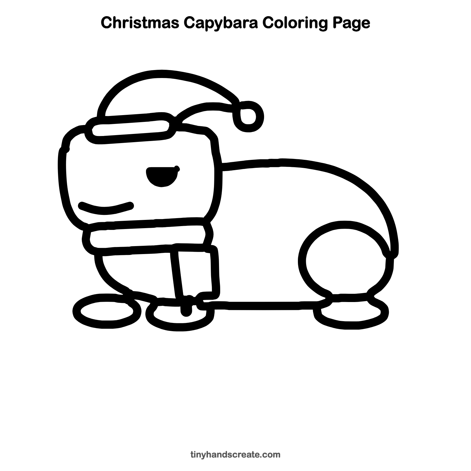 Free printable Christmas capybara coloring page for kids