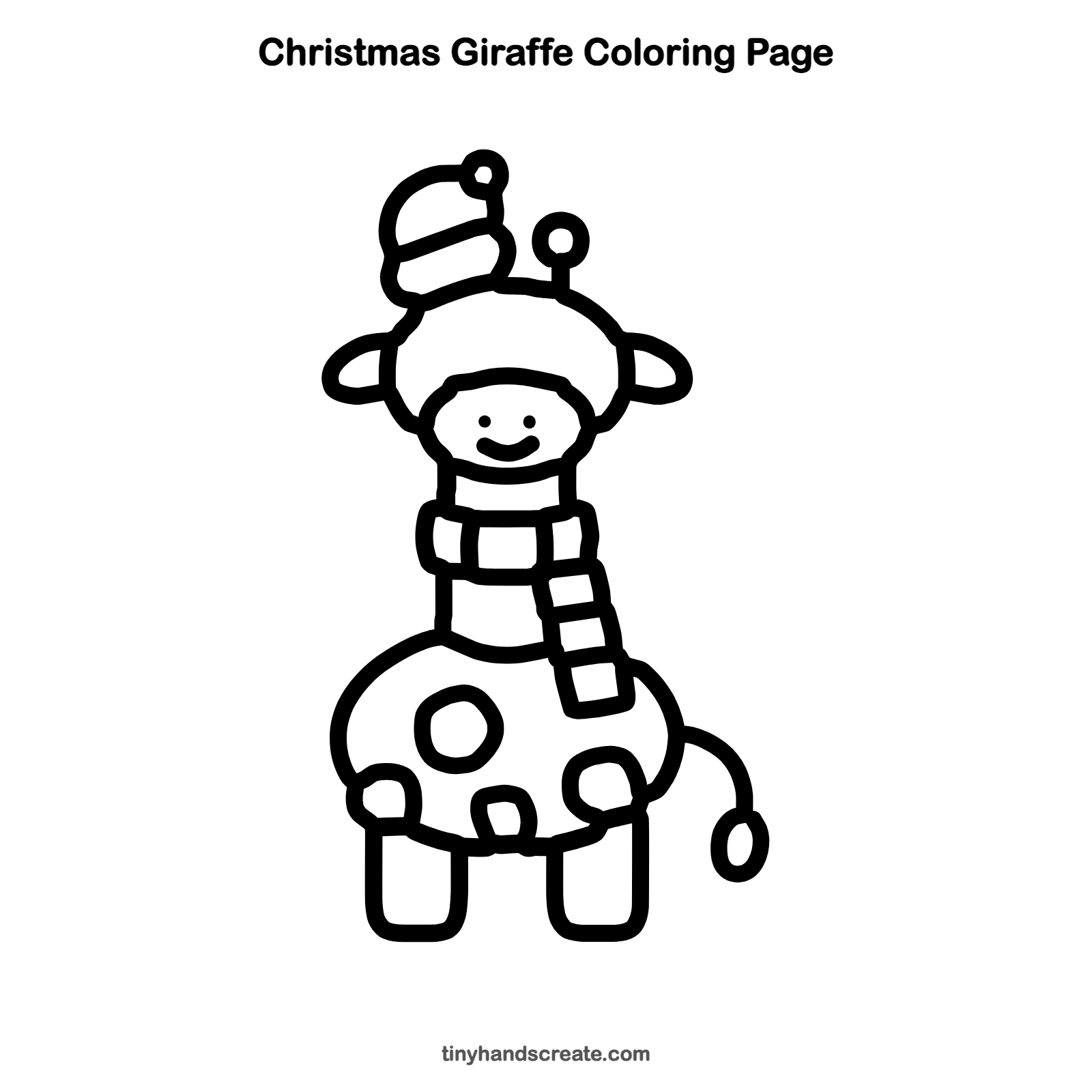 Free printable Christmas giraffe coloring page for kids