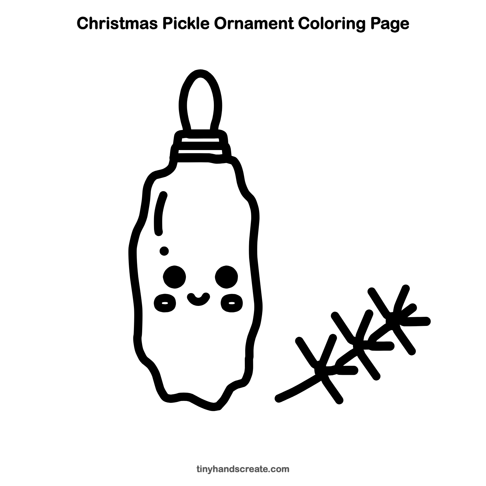Free printable Christmas pickle ornament coloring page for kids