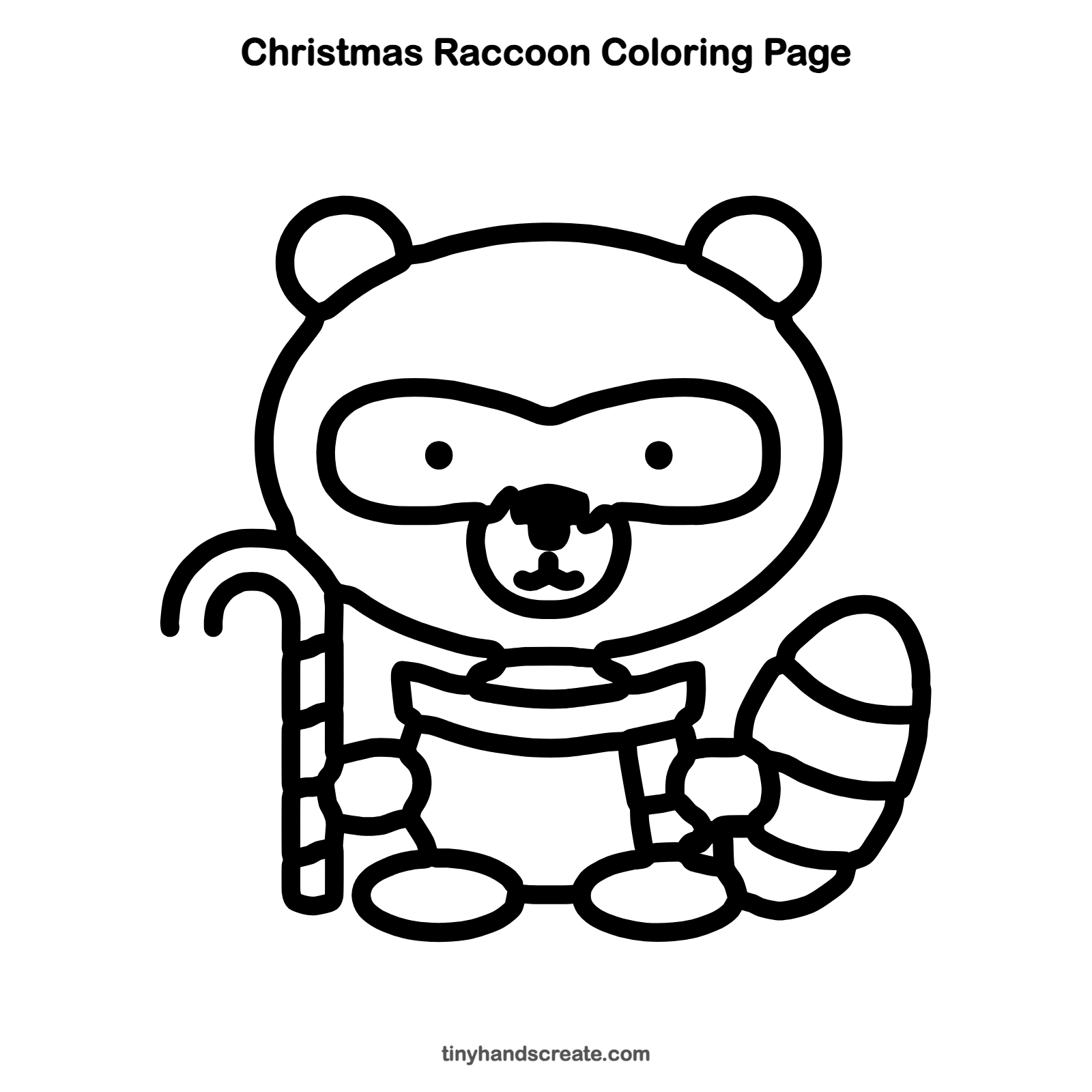 Free printable Christmas raccoon coloring page for kids