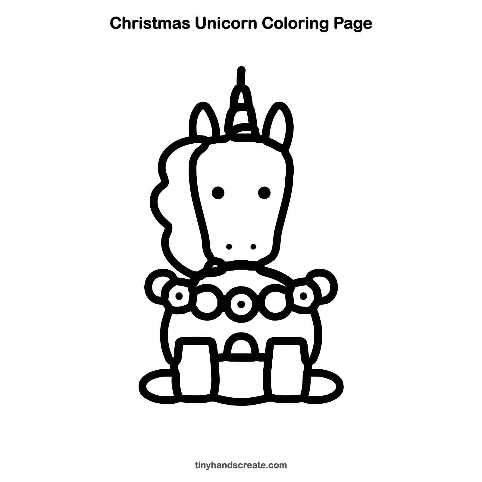 Free printable Christmas unicorn coloring page for kids