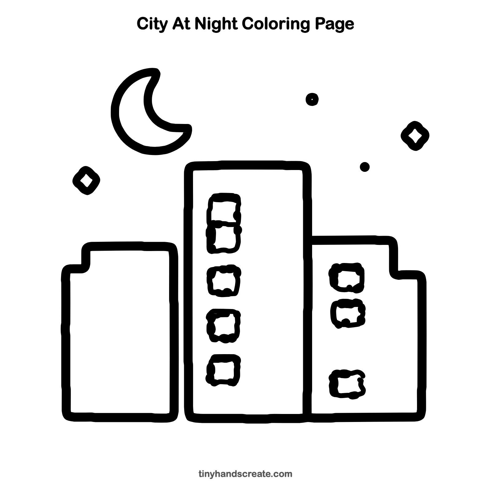Free printable city at night coloring page for kids