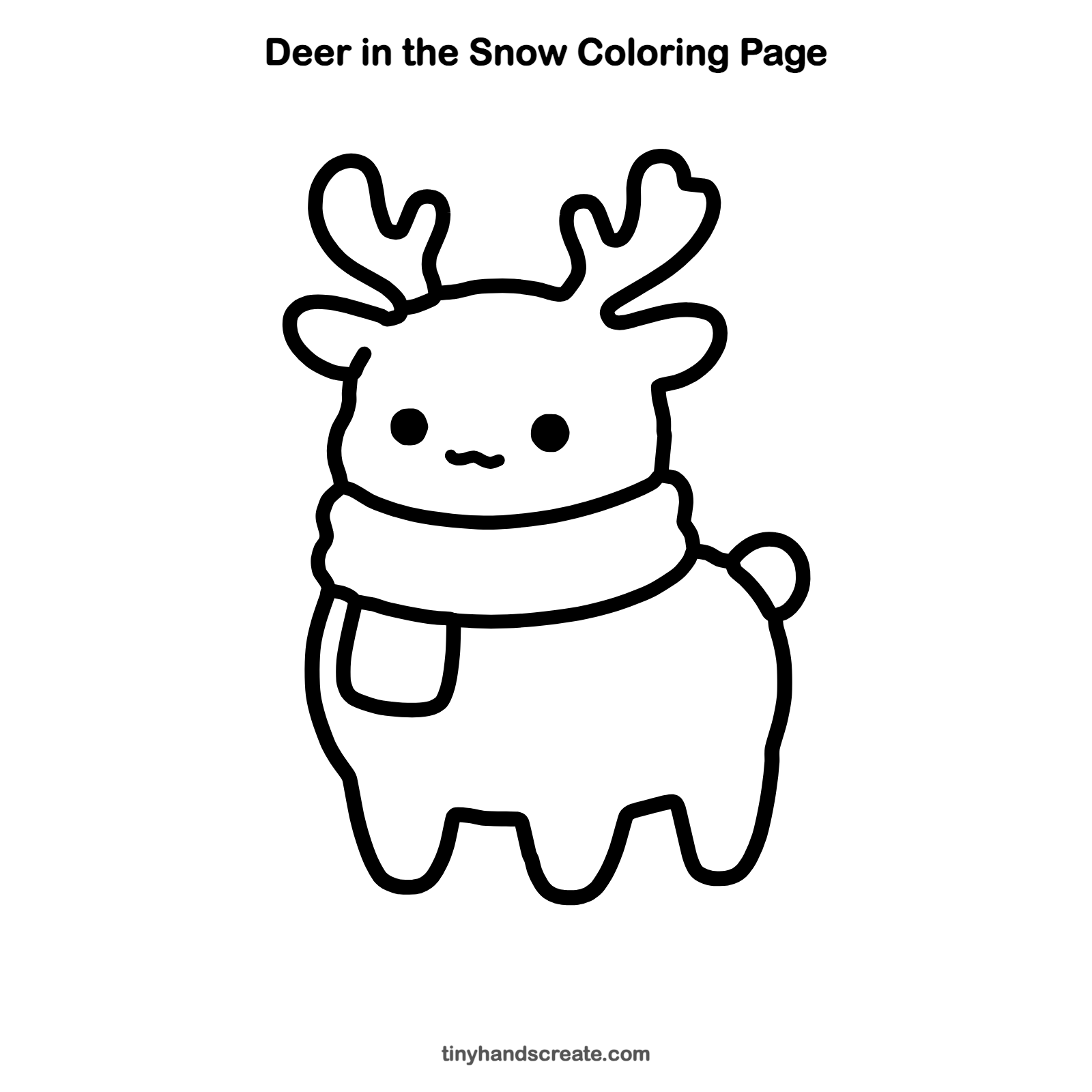 Free printable deer in the snow coloring page for kids