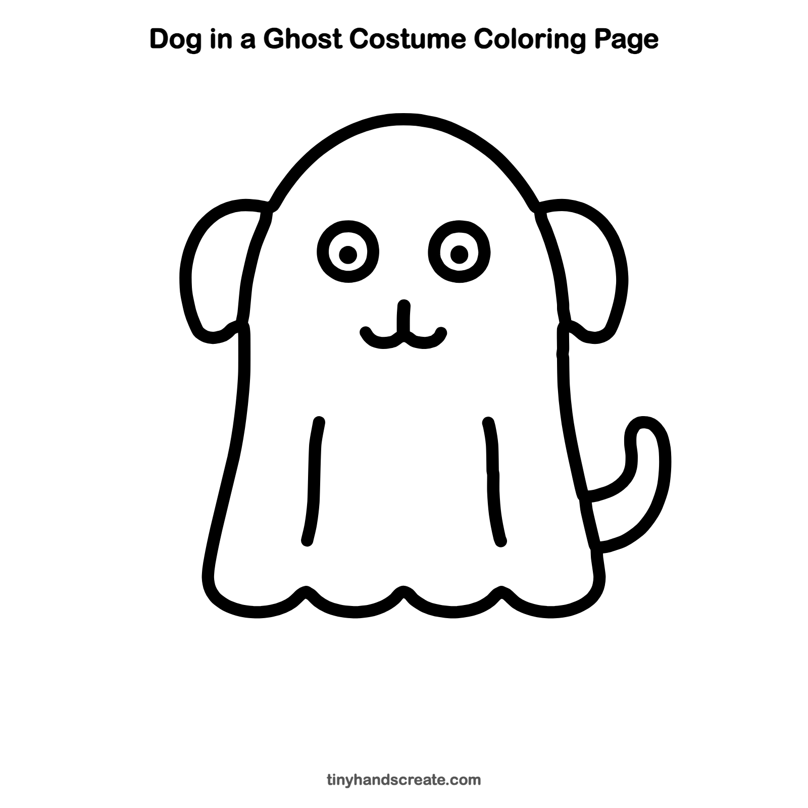 Free printable dog in a ghost costume coloring page for kids