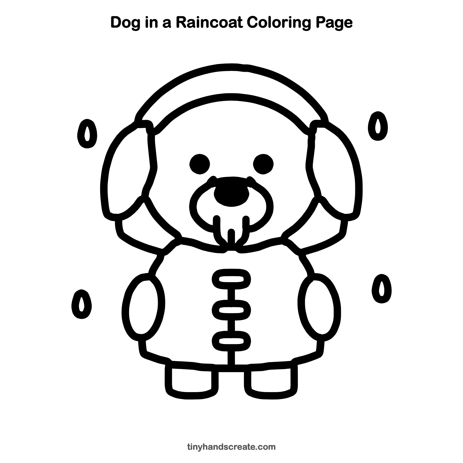 Free printable dog in a raincoat coloring page for kids