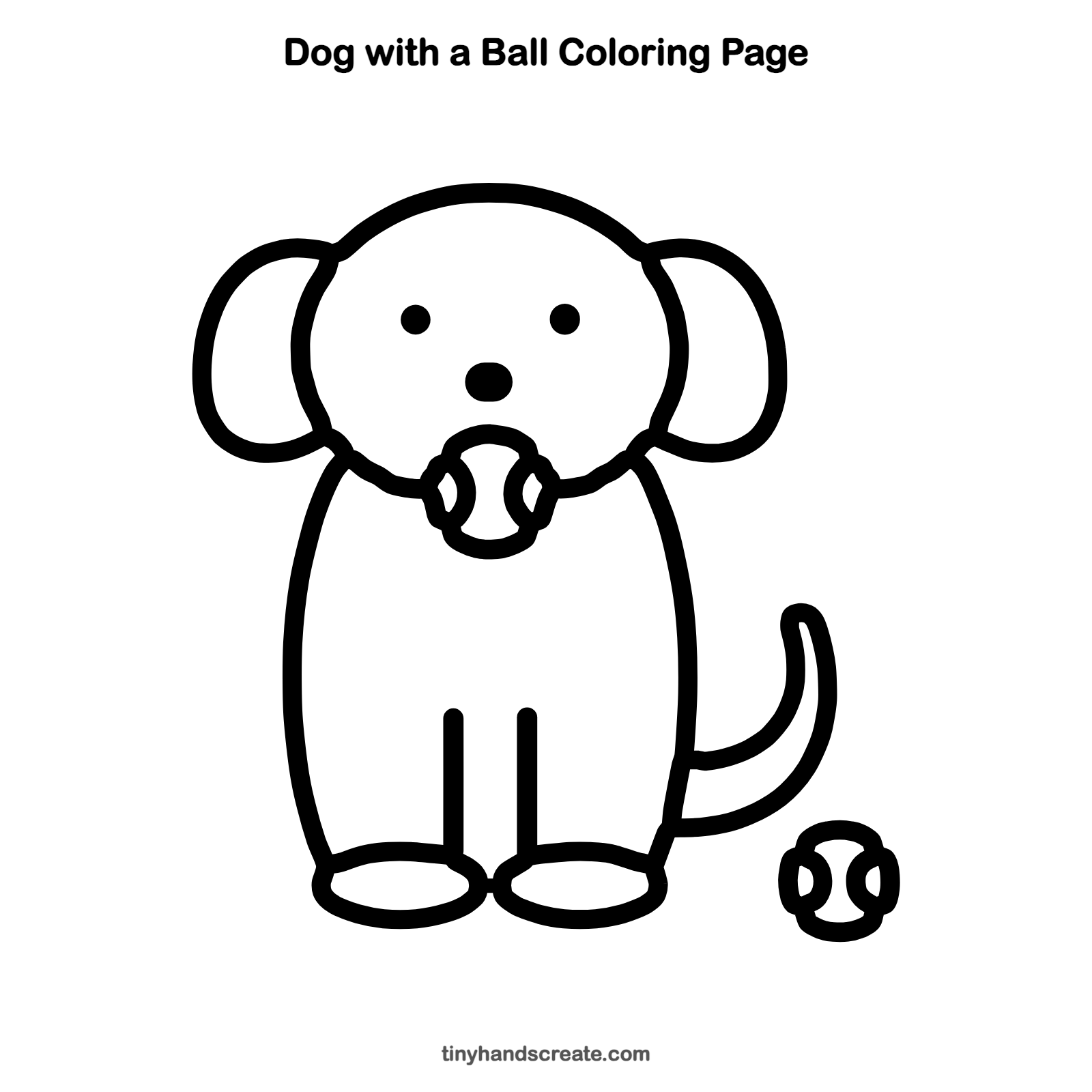 Free printable dog with a ball coloring page for kids
