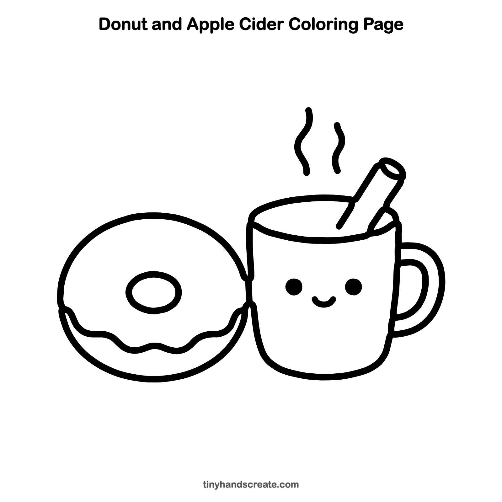 Free printable donut and apple cider coloring page for kids