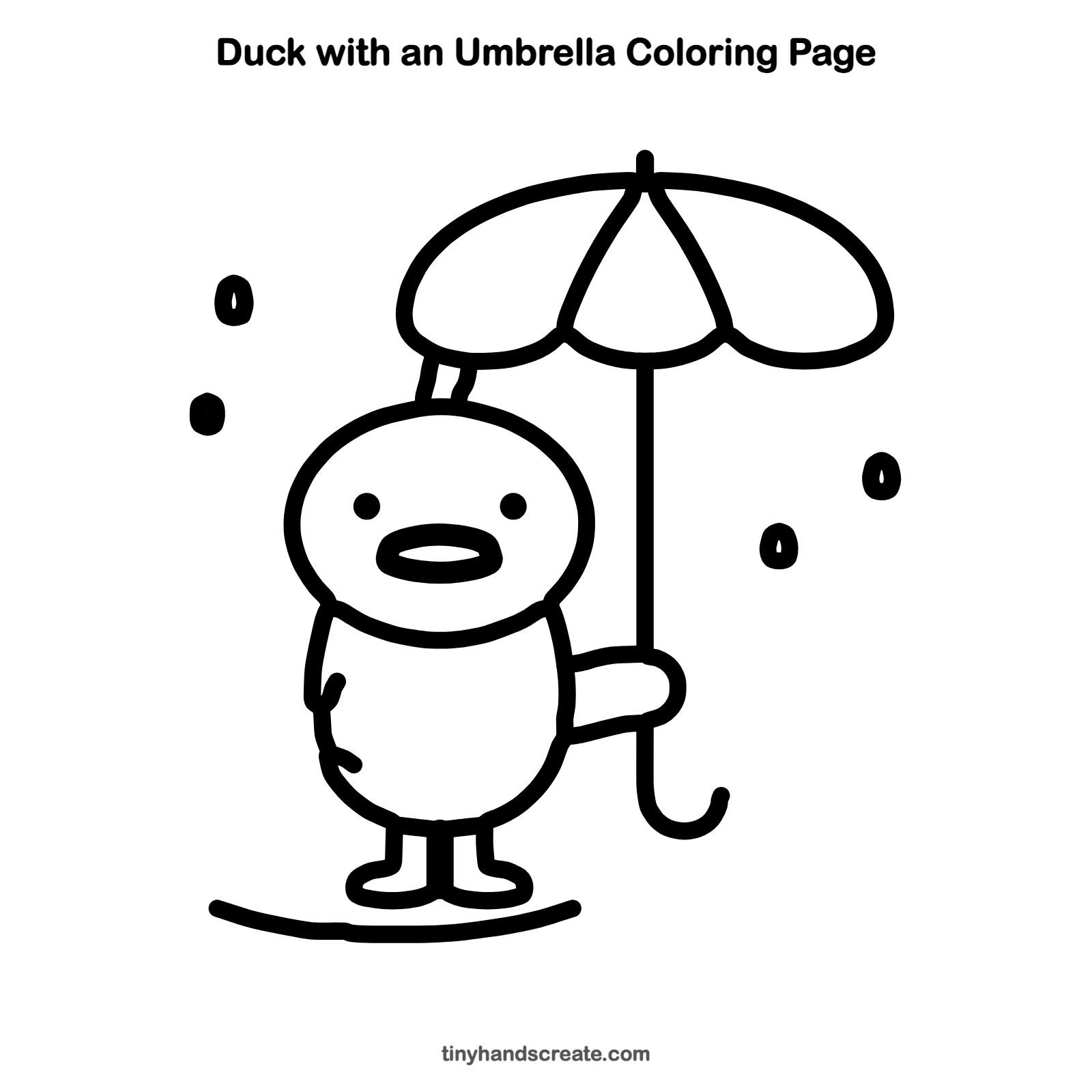 Free printable duck with an umbrella coloring page for kids
