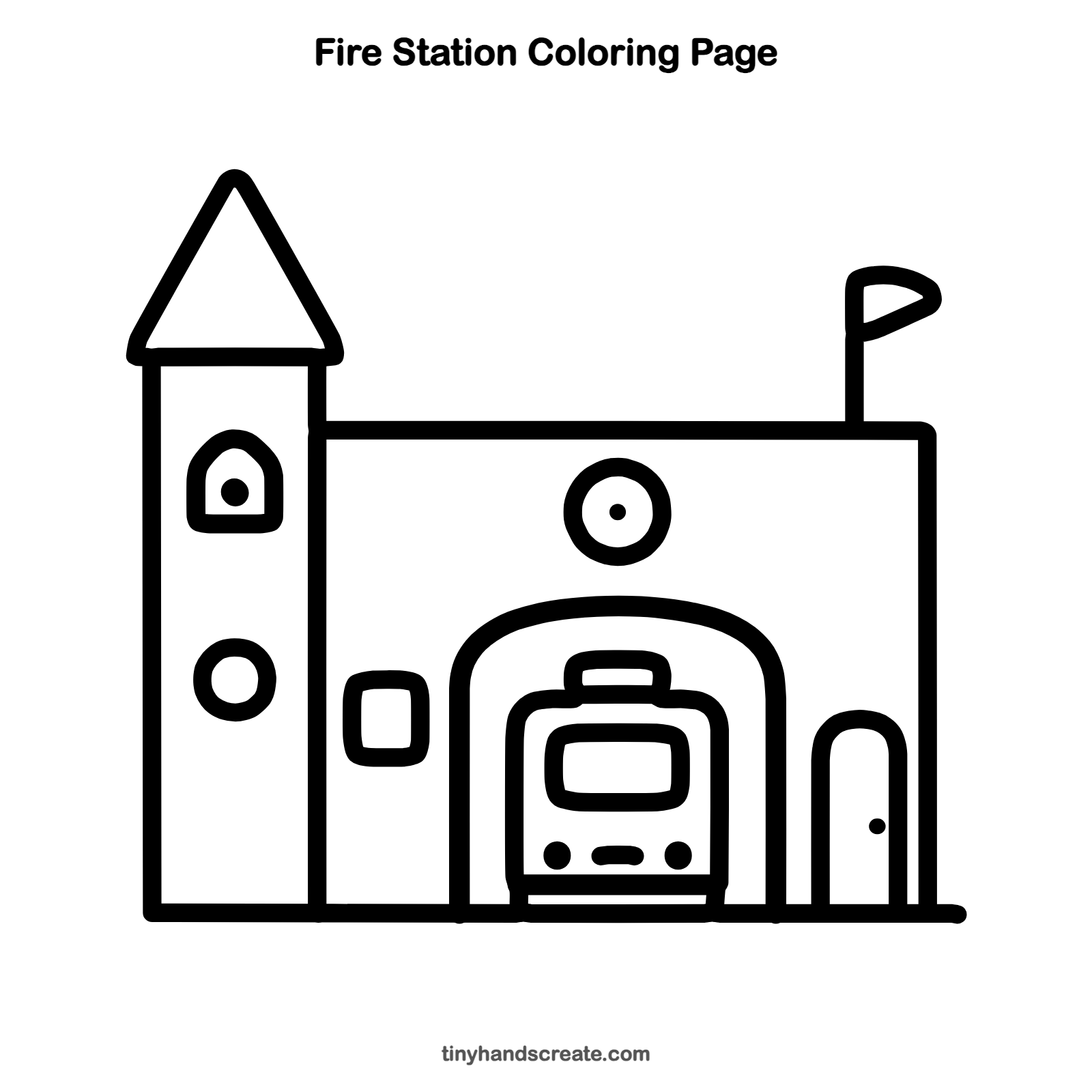 Free printable fire station coloring page for kids
