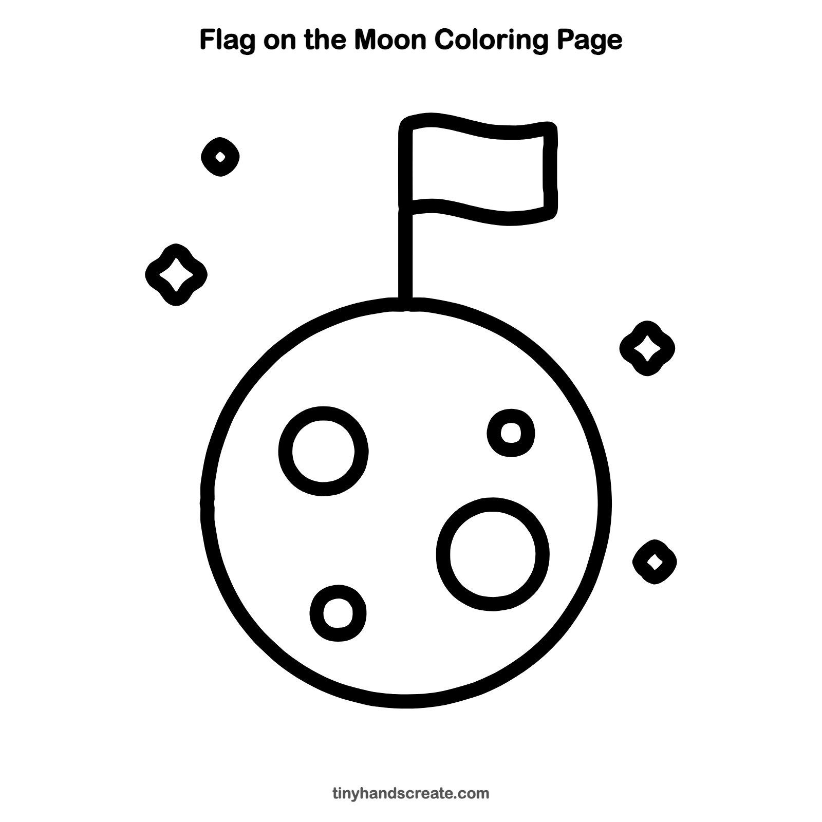 Free printable flag on the moon coloring page for kids