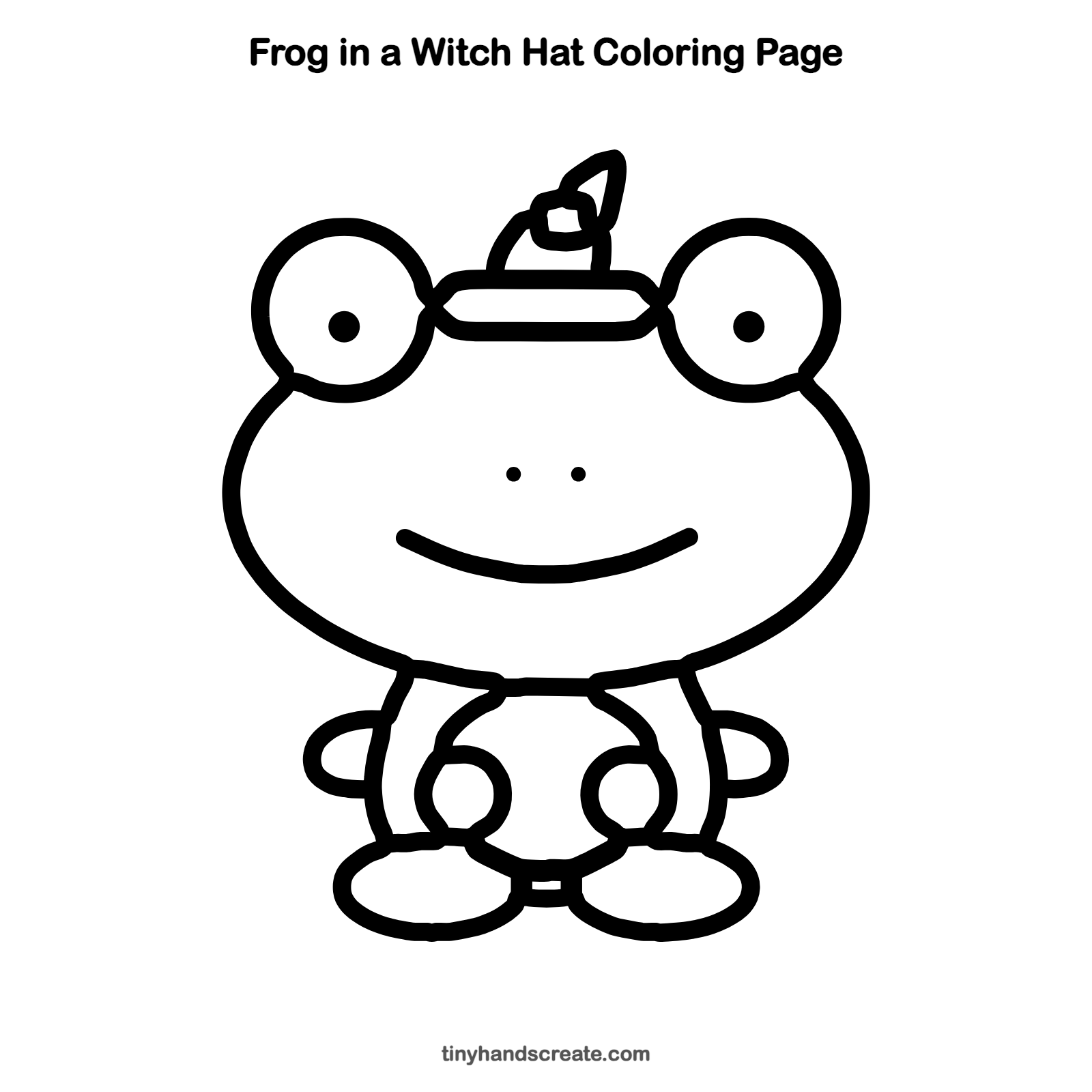 Free printable frog in a witch hat coloring page for kids
