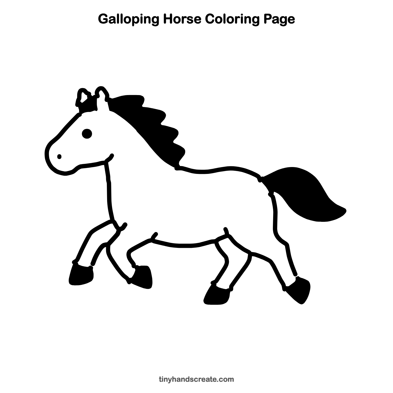 Free printable galloping horse coloring page for kids