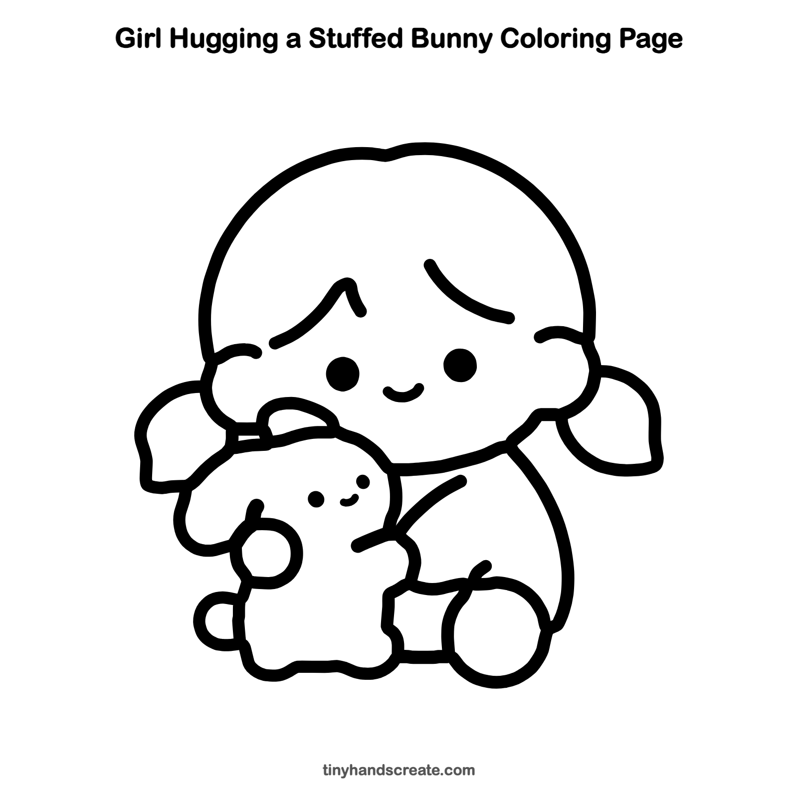 Free printable girl hugging a stuffed bunny coloring page for kids