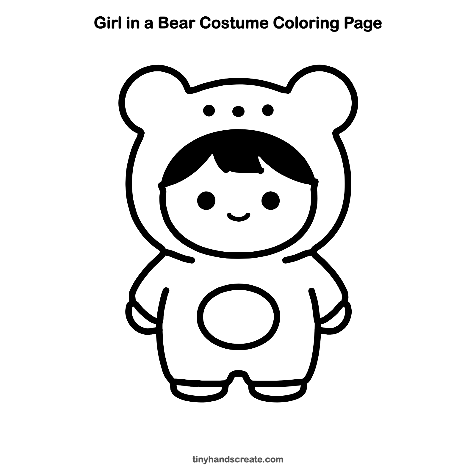 Free printable girl in a bear costume coloring page for kids