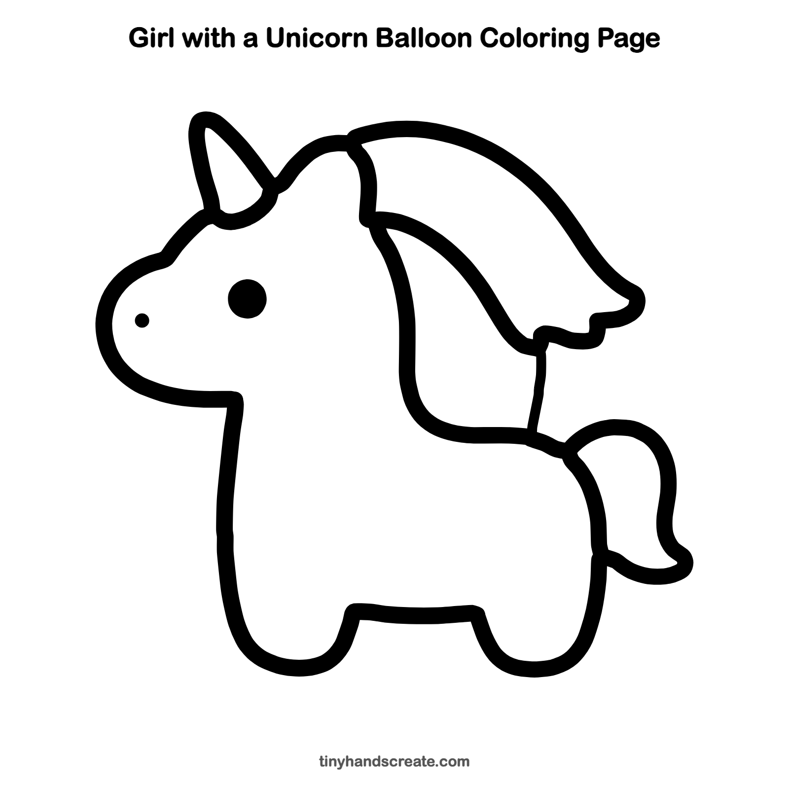 Free printable girl with a unicorn balloon coloring page for kids