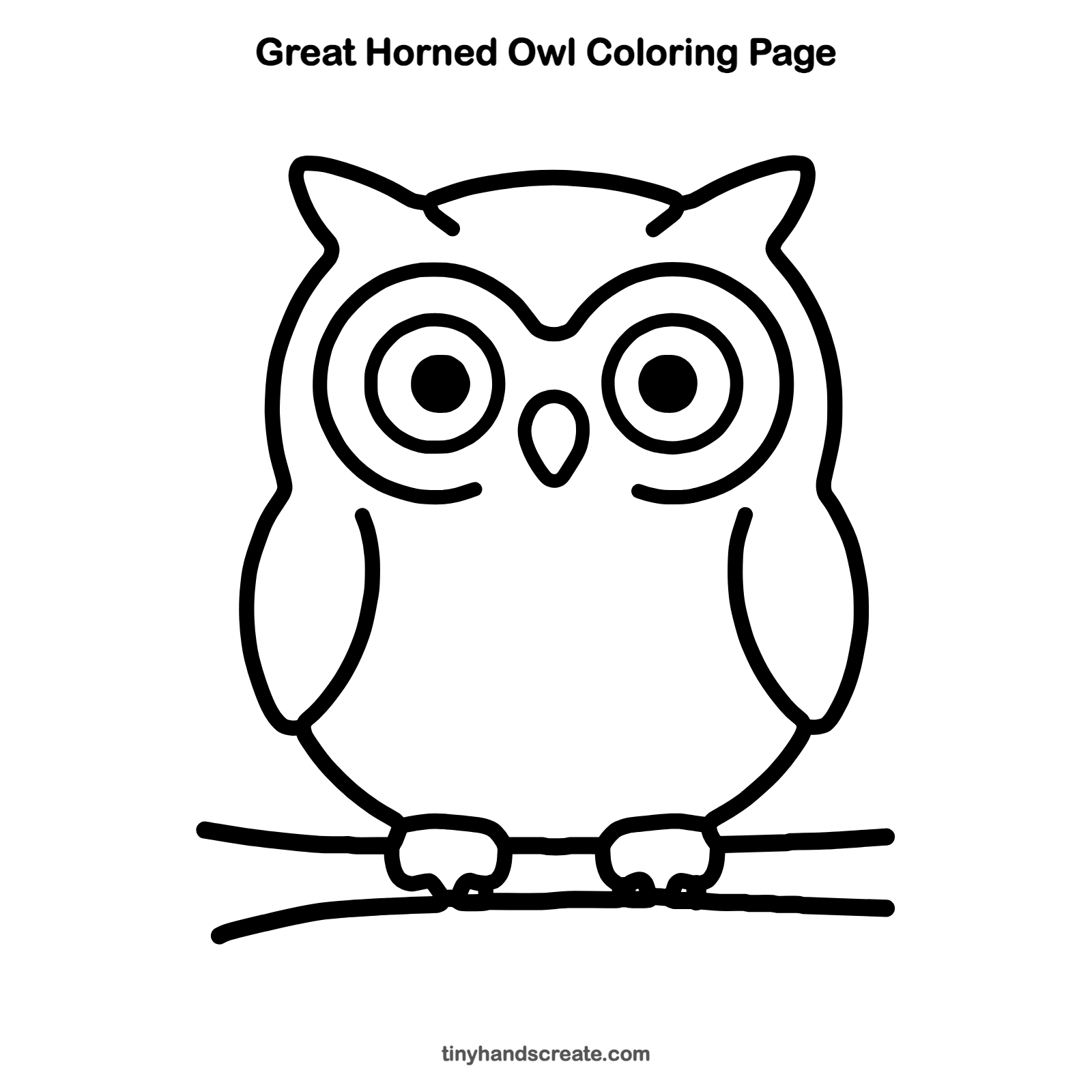Free printable great horned owl coloring page for kids