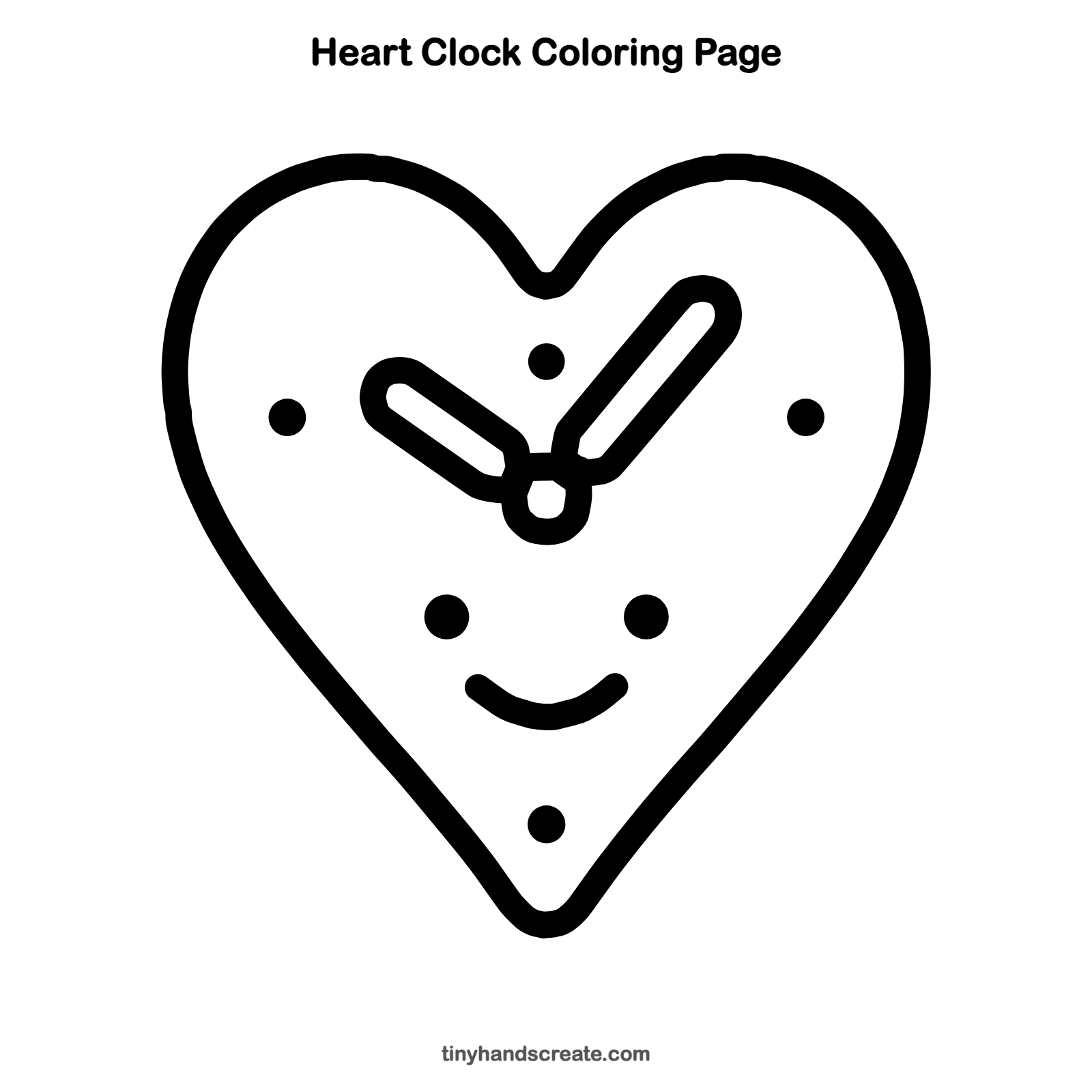 Free printable heart clock coloring page for kids