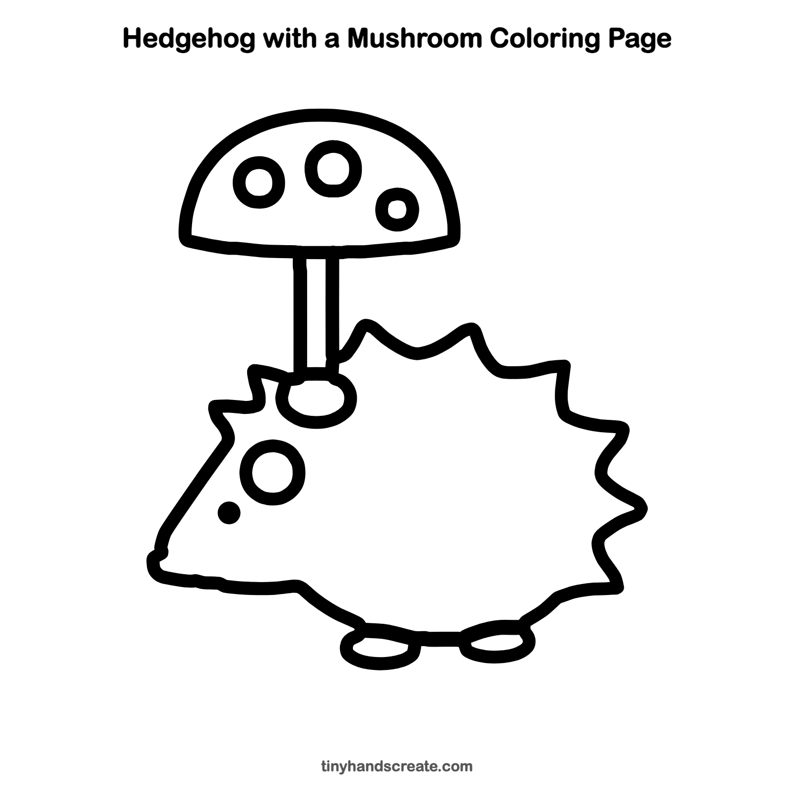Free printable hedgehog with a mushroom coloring page for kids