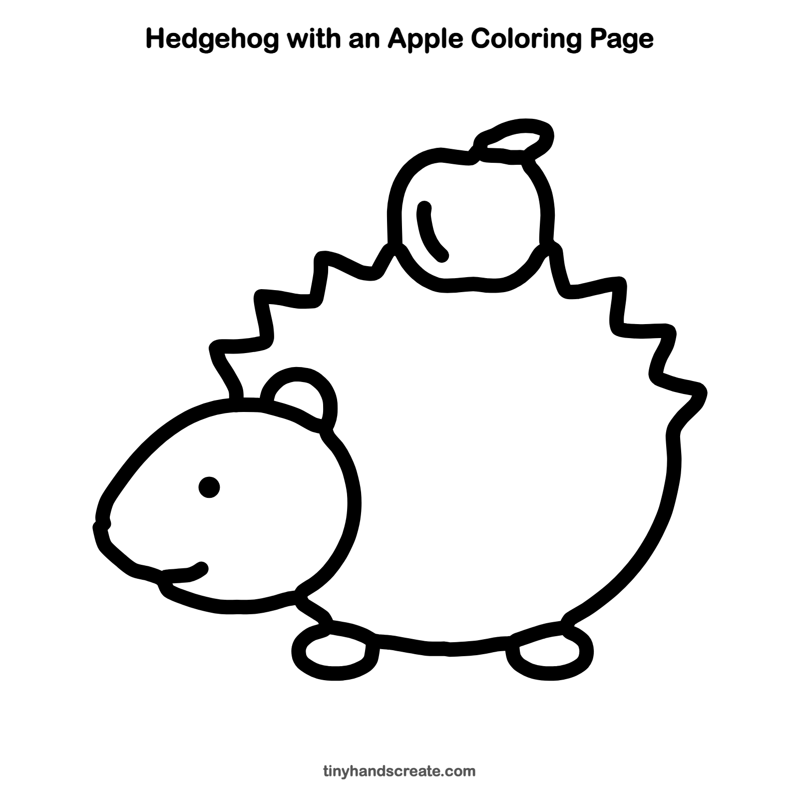 Free printable hedgehog with an apple coloring page for kids
