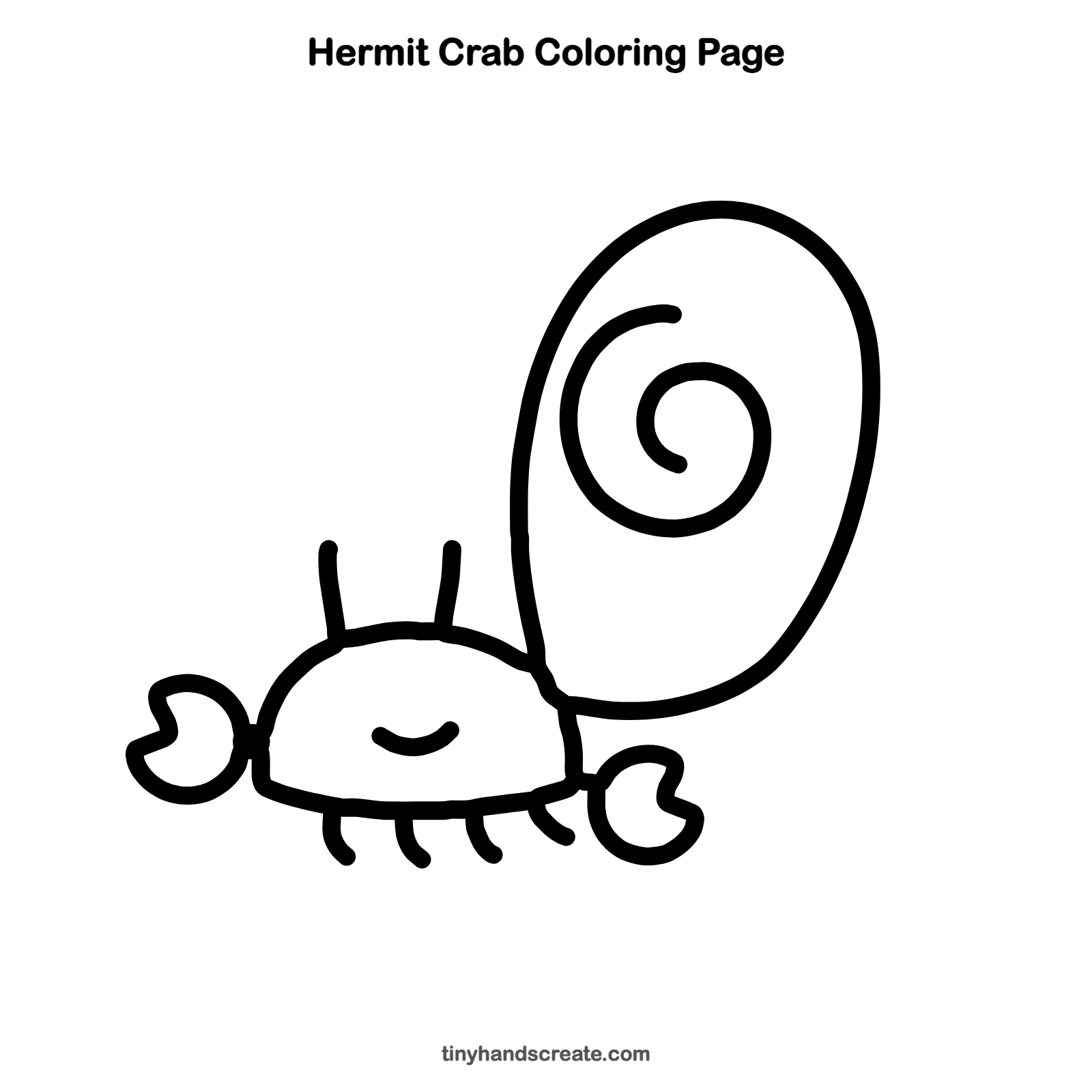 Free printable hermit crab coloring page for kids