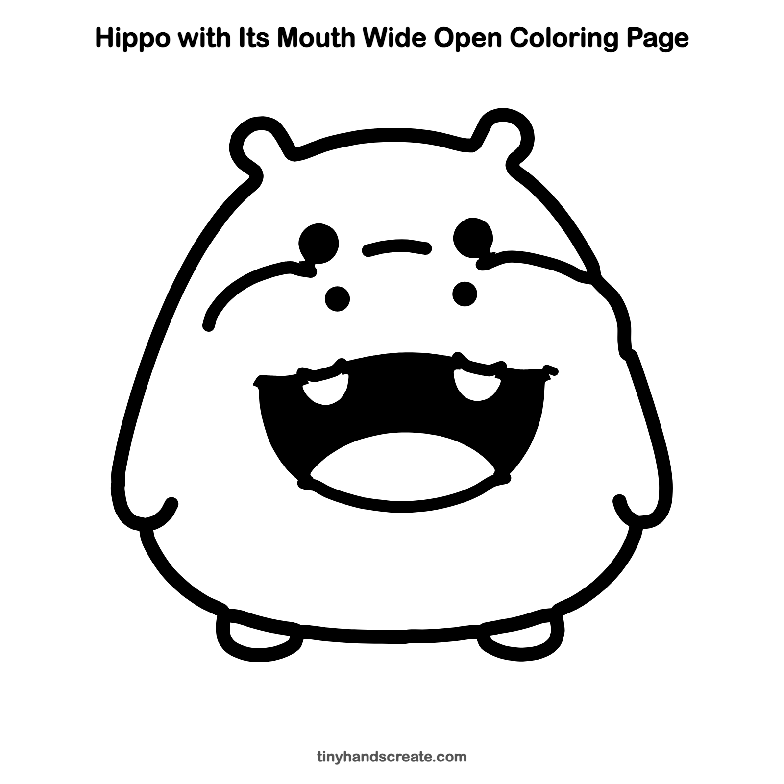 Free printable hippo with its mouth wide open coloring page for kids